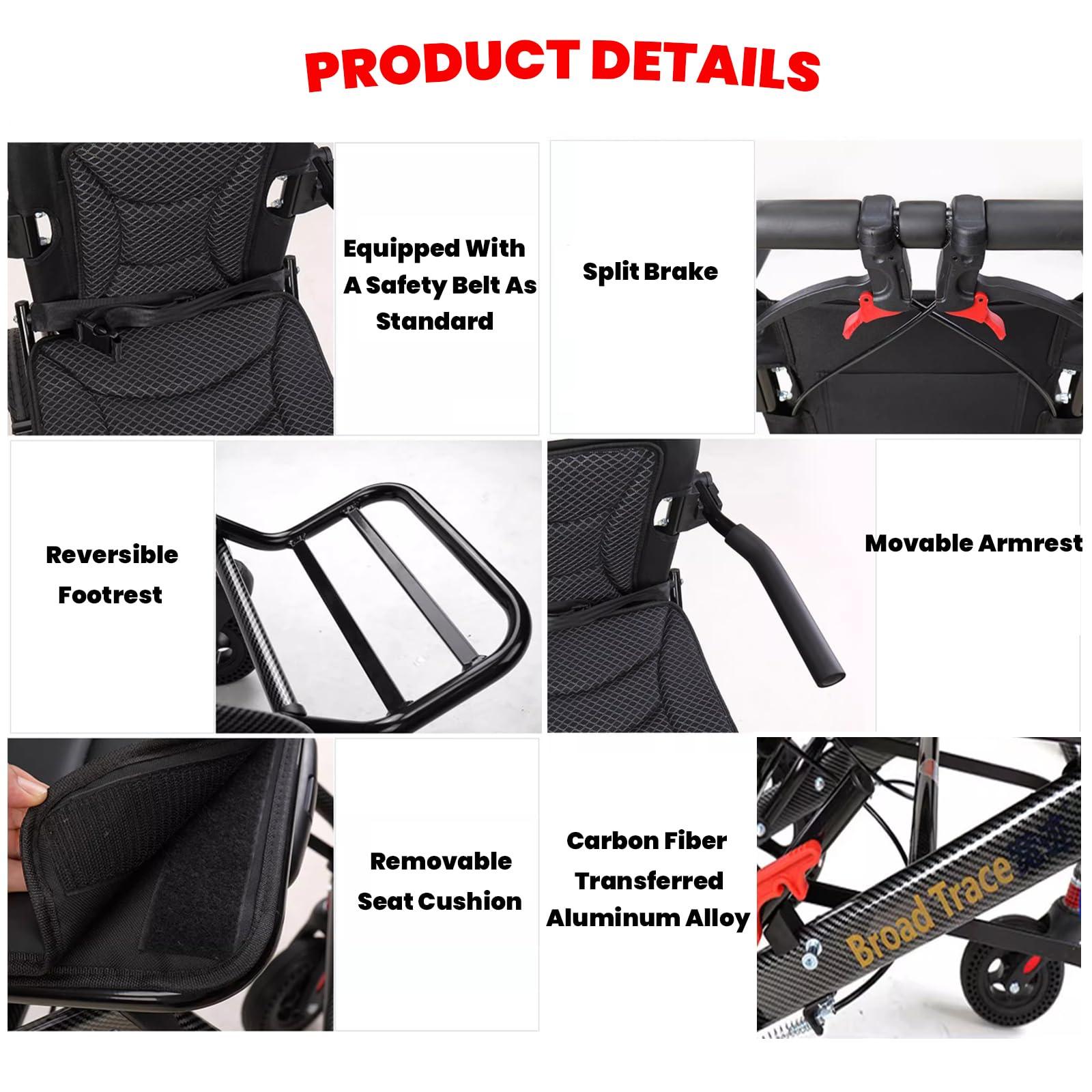 GLDDFDG GLDDFDG Lightweight Portable Folding Wheelchair,Transport Wheelchairs for Adults, Travel Wheel Chair with Bag,Aluminum,Brake,Flip Up Arms, Swing-Away Footrests,Breathable Seat Cushion,220Lb Capacity
