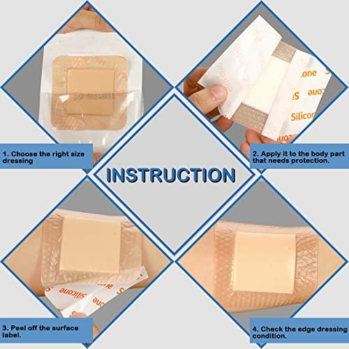 Nuanchu 15 Pieces Bordered Silicone Adhesive Foam Dressing Square Dressing with Border Adhesive Patches Shower Waterproof Patch Breathable Wound Bandage (3 x 3 Inch)