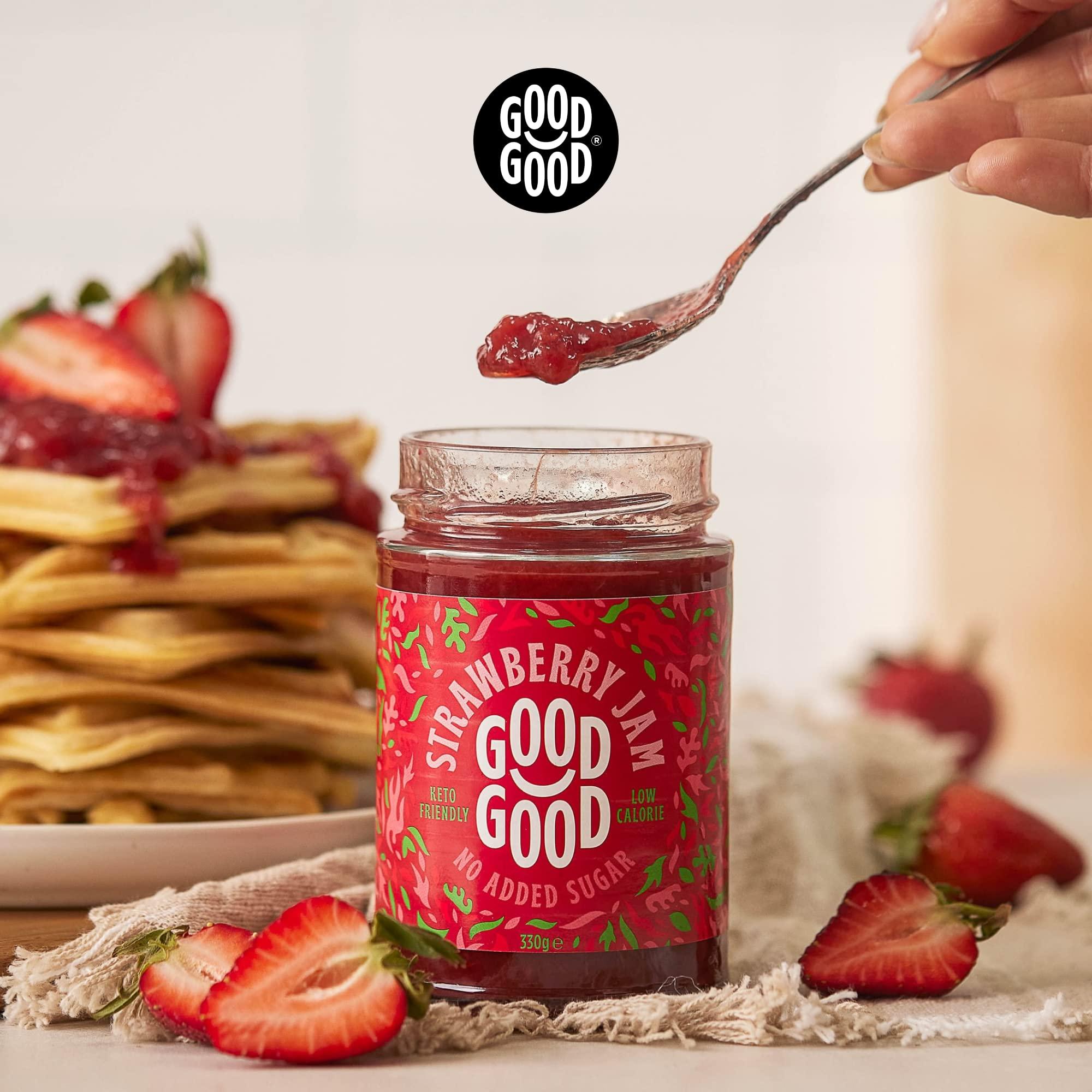 GOOD GOOD NATURAL SWEETNESS GOOD GOOD No Added Sugar Strawberry Jam - Keto Friendly Jelly - Low Carb, Low-Calorie and Vegan - Diabetic Friendly - 12oz / 330g (Pack of 4)