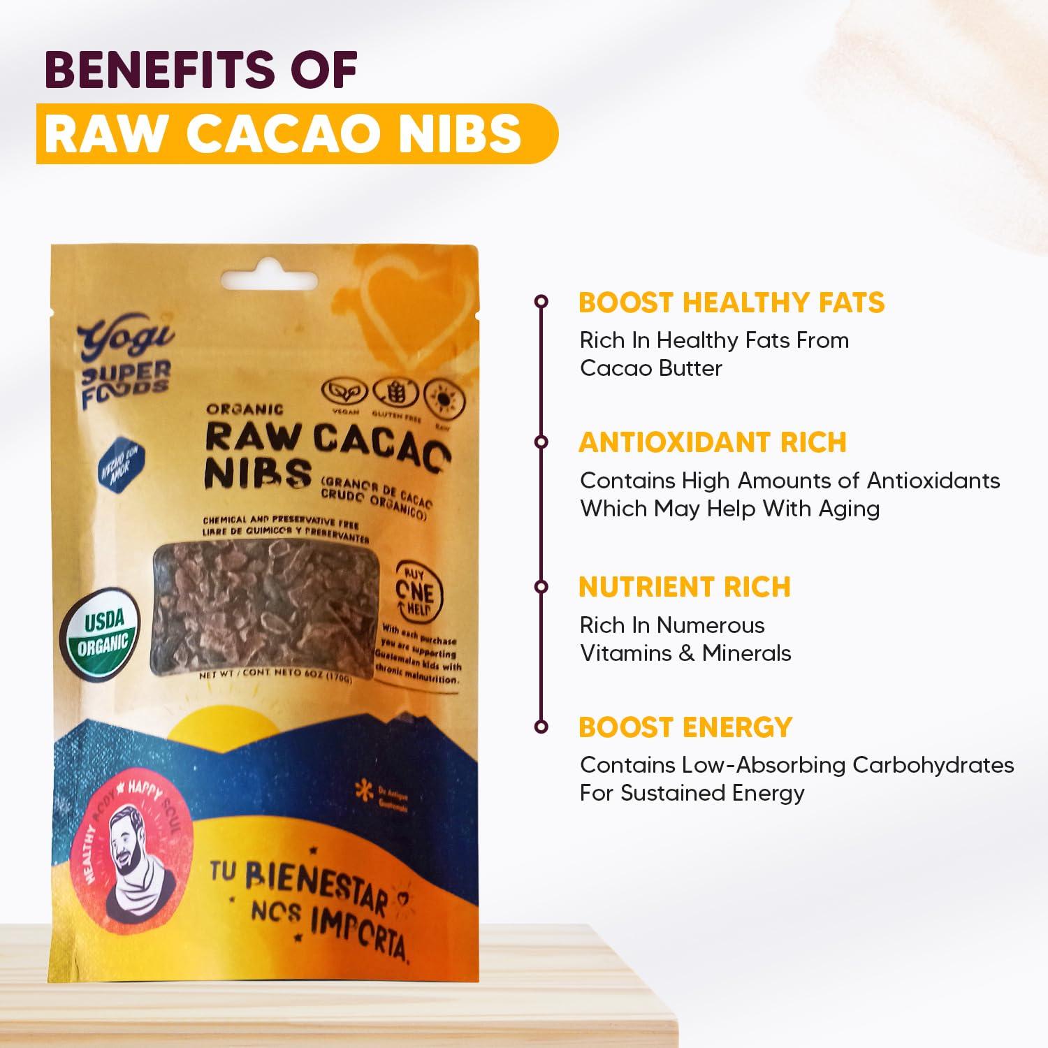 Yogi Super Foods Yogi Super Foods Organic Raw Cacao Nibs, Unsweetened Chocolate Substitute With No Artificial Sugar or Sweeteners, Anti Aging Antioxidant Superfood - Vegan, Gluten Free & Organic