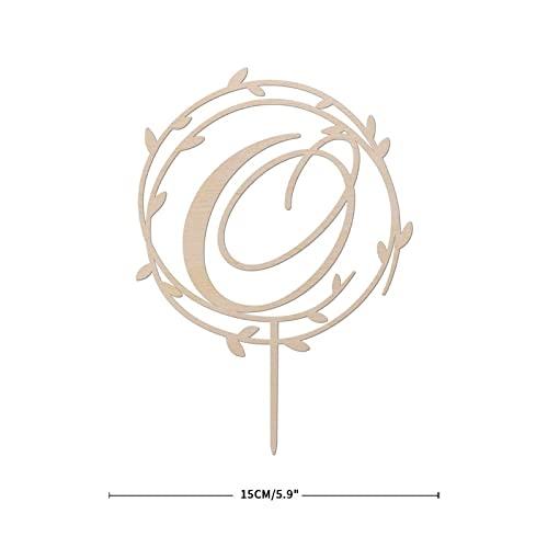 buythrow Rustic Wood Letter O Wedding Cake Toppers, Custom Letters Cake Topper,Floral Wedding Cake Topper,initial Letters Cake Topper Custom Any Initial Cake Topper for Wedding Birthday Party Supplies