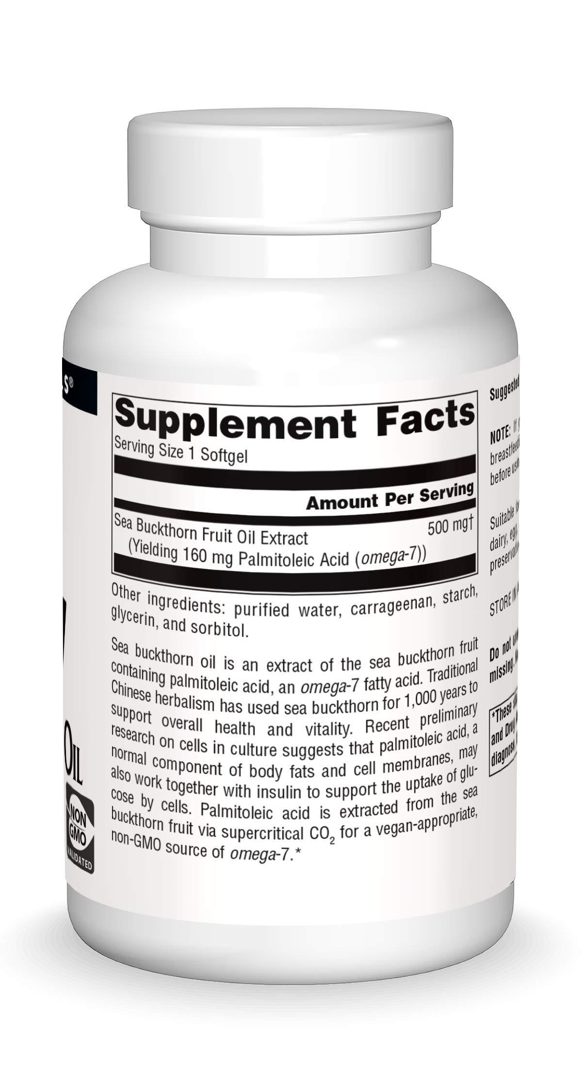 Source Naturals Source Naturals Omega-7 Sea Buckthorn Fruit Oil, Non-GMO, Vegan-Sourced for Health and Vitality* - 120 Vegan Softgels