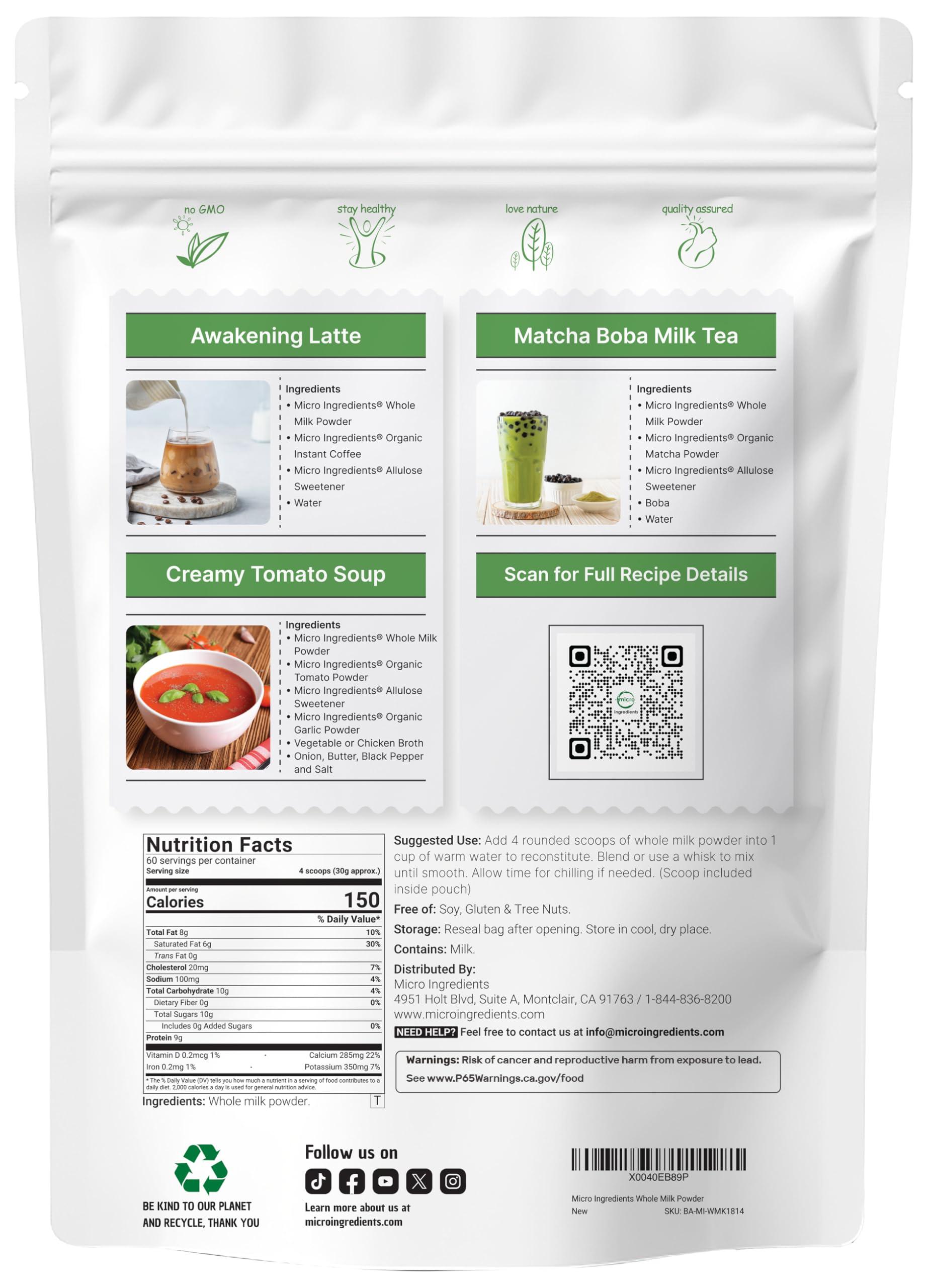 Micro Ingredients Micro Ingredients Whole Milk Powder, 4 lb | Pasture-Raised, rBST-Free | Pure & Rich in Protein | Ideal for Baking & Everyday Use | Non-GMO, Gluten-Free, Premium Grade