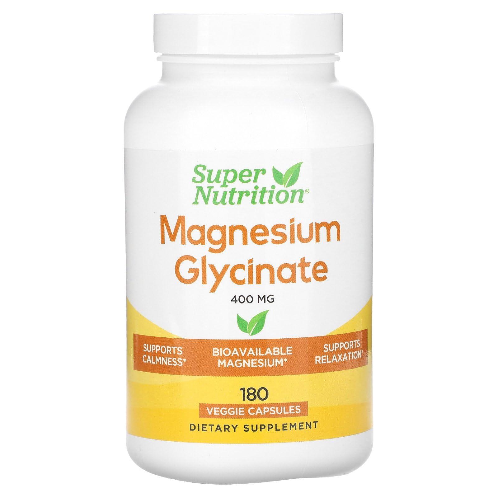 Super Nutrition Super Nutrition Magnesium Glycinate, 400 mg, 180 Veggie Capsules (133 mg Per Capsule)