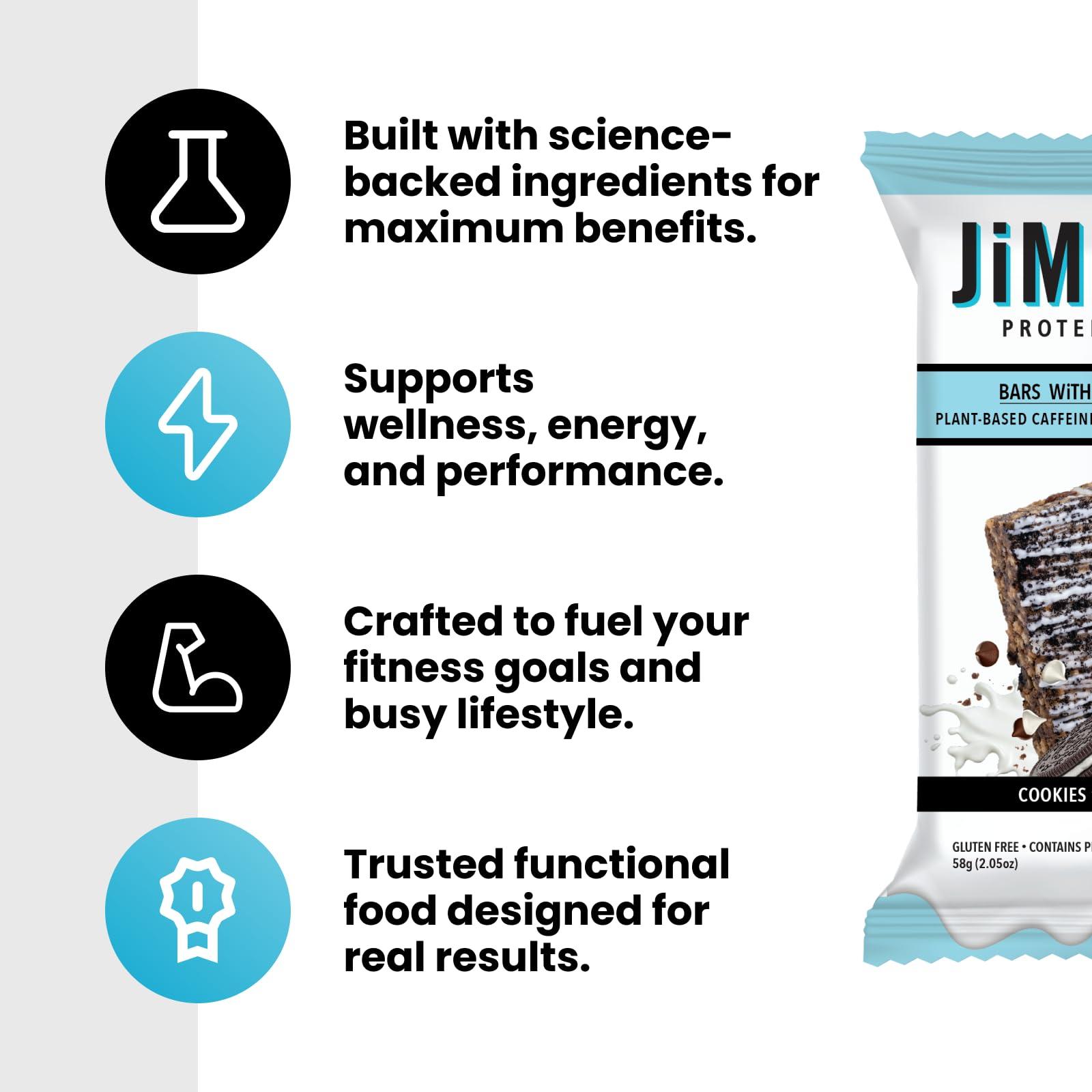 JIMMYBAR JiMMY\'S! Functional Protein Bars - Golden Vanilla Cookies and Cream -12 Count | 18g High Protein, Plant-Based Caffeine & Omega 3, Low Sugar, Gluten-Free, Energy Boosting