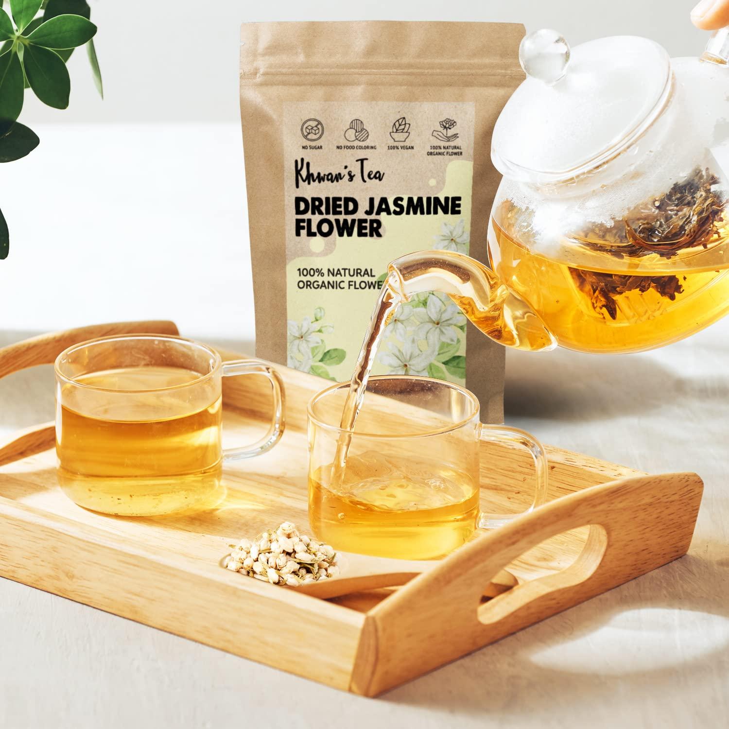 KHWAN'S TEA Pure Dried Jasmine Flower Buds Petals Herbal Decaf Tea 1.76 oz, non-GMO, Vegan Organic Botanical Flowers Kit