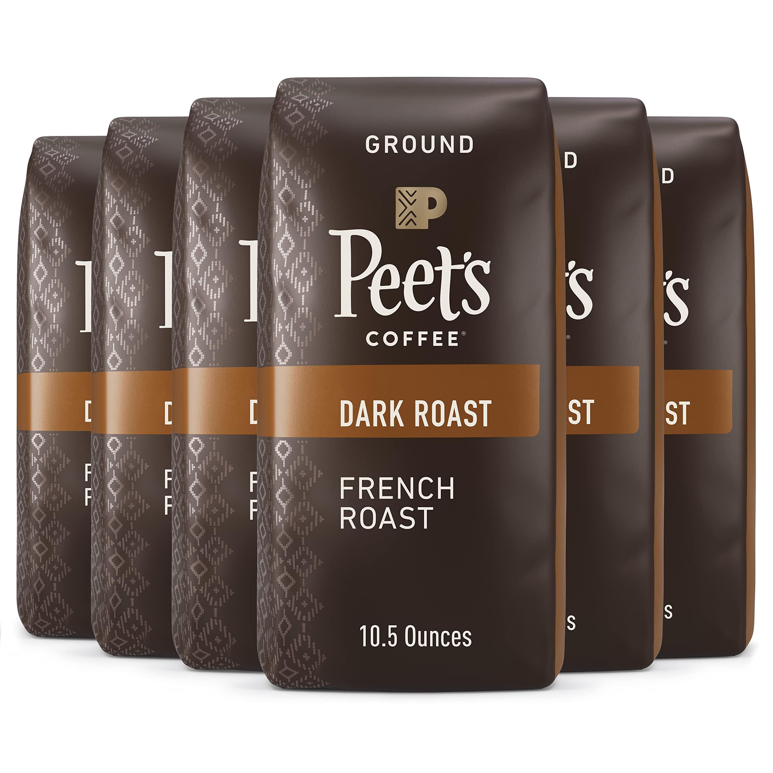Peet's Coffee Peet's Coffee, Dark Roast Ground Coffee - French Roast 63 Ounces (6 Bags of 10.5 Ounces)