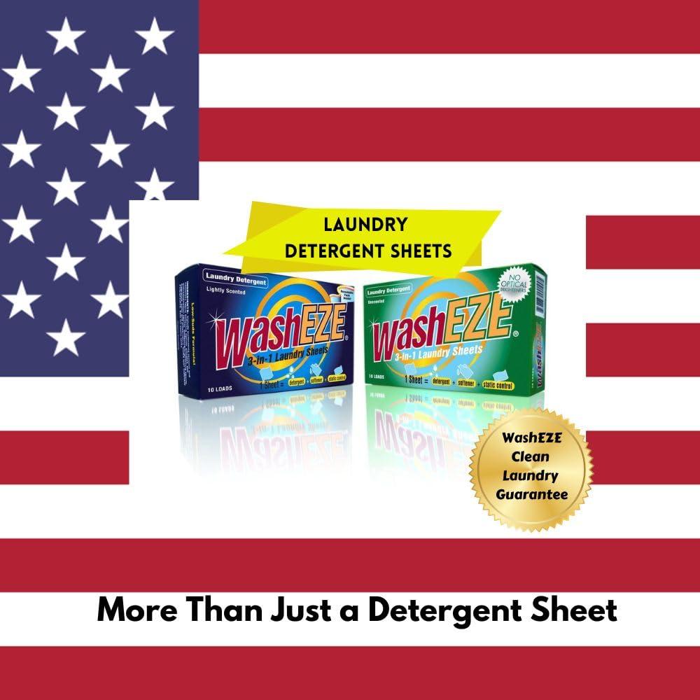 WashEZE WashEZE (10 Ct) All in One Laundry Sheets Scented - Detergent-Fabric Softener-Stain Fighter - Static Guard Soap Sheet -All in One Detergent Sheet- Travel and Dorm Friendly