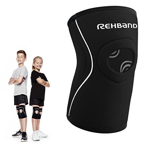Rehband Rehband kids neoprene knee sleeve with patella opening, children knee support, 1 piece or 1 pair, knee cuff patella opening 5mm neoprene brace, Size:Large
