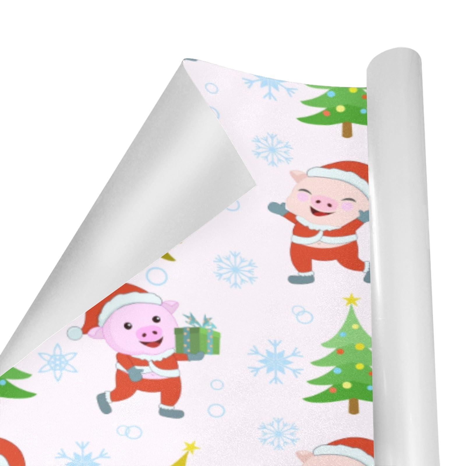 OTVEE OTVEE 4 Rolls Gift Wrap Paper Roll,Cute Pig and Christmas Tree Design Gift Wrap Wrapping Paper for Birthdays, Graduations, Father\'s Day, Baby Showers, Halloween, Christmas, 58x22.8 in Per Roll