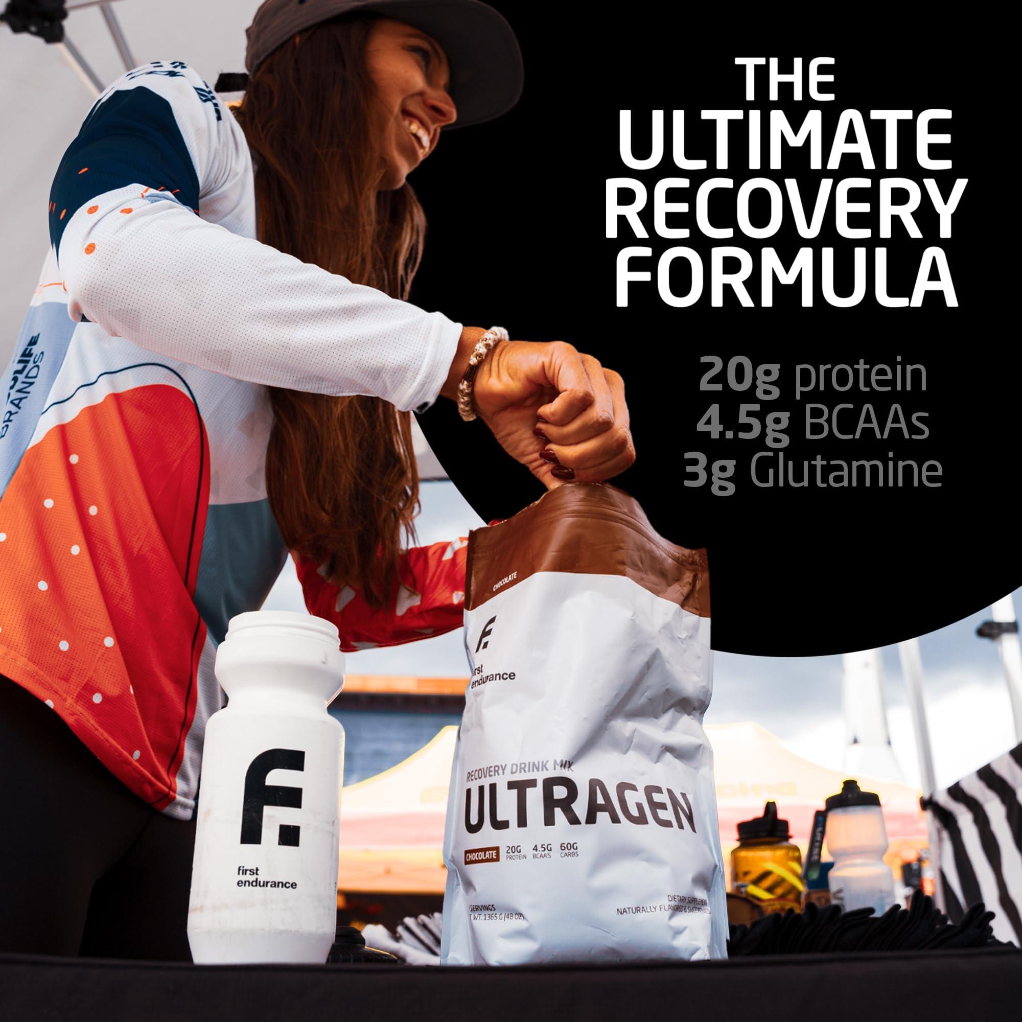FIRST ENDURANCE FIRST ENDURANCE Ultragen Workout Recovery Drink Powder, Protein Mix, Boosts Energy, Accelerates Recovery | Chocolate, 15 Servings