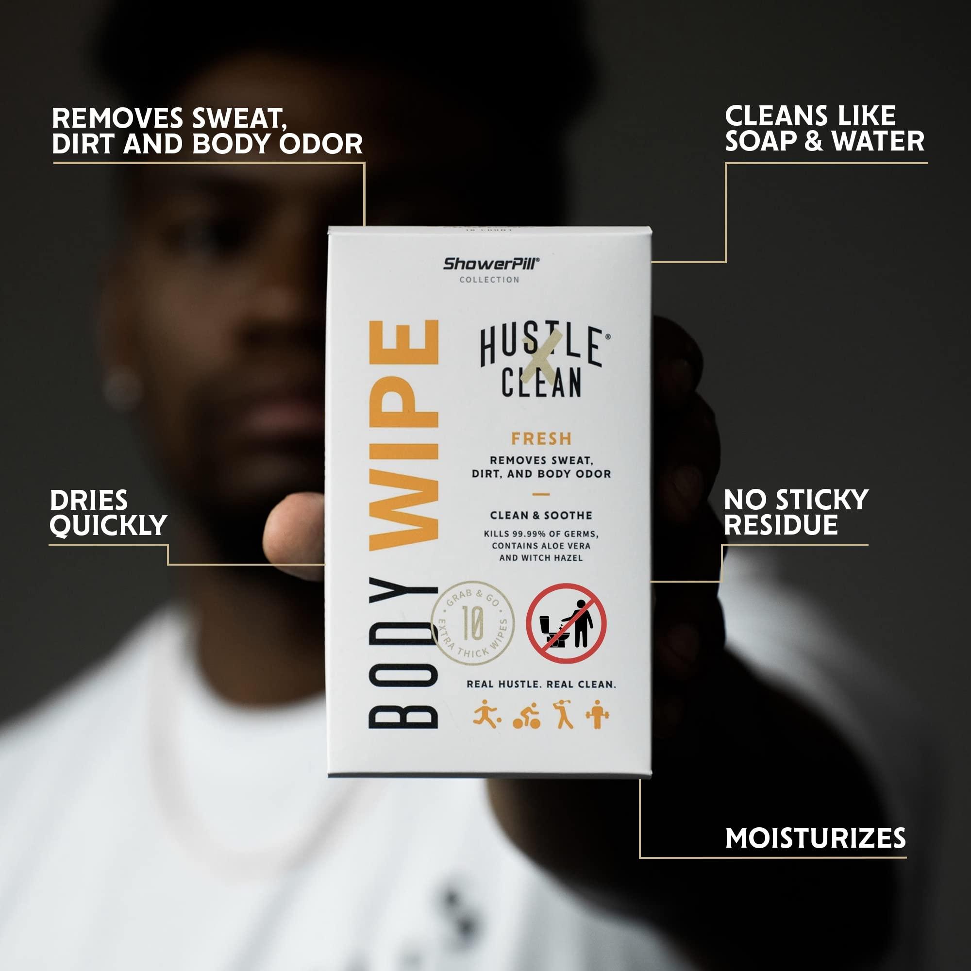ShowerPill Hustle Clean, Body Wipe Shower Pill Collection, Fresh Scent, 10 Count