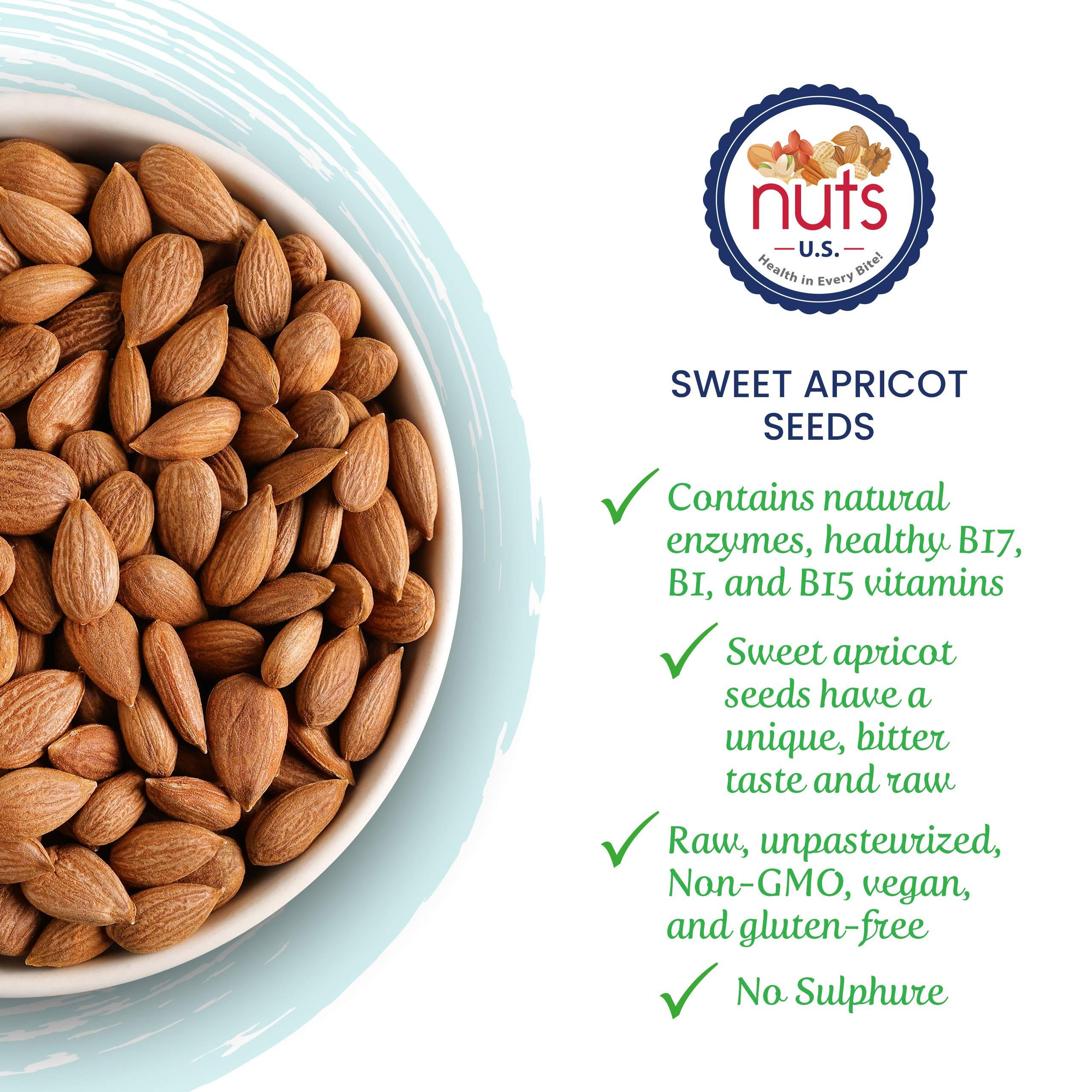 NUTS - U.S. - HEALTH IN EVERY BITE ! NUTS U.S. - Sweet Raw Apricot Kernels (Seeds) | Unpasteurized and Non-GMO | No Sulphure | Packed In Resealable Bags!!! (1 LB)