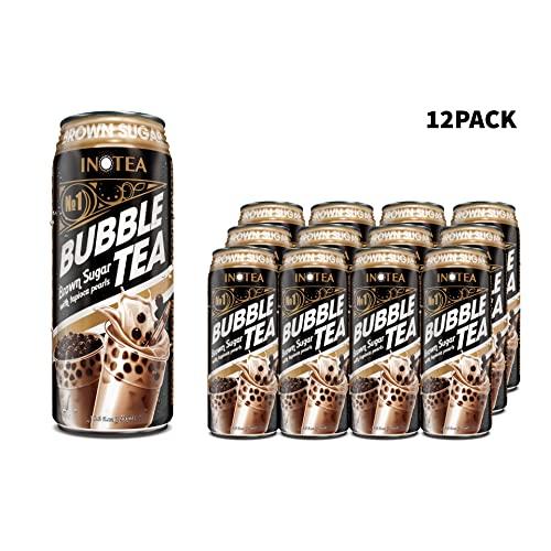 INOTEA (Pack of 12) INOTEA Bubble Tea Brown Sugar Flavor. Ready to Drink in a Can (16.6oz/can). Black Milk Tea with Boba. (Brown Sugar)