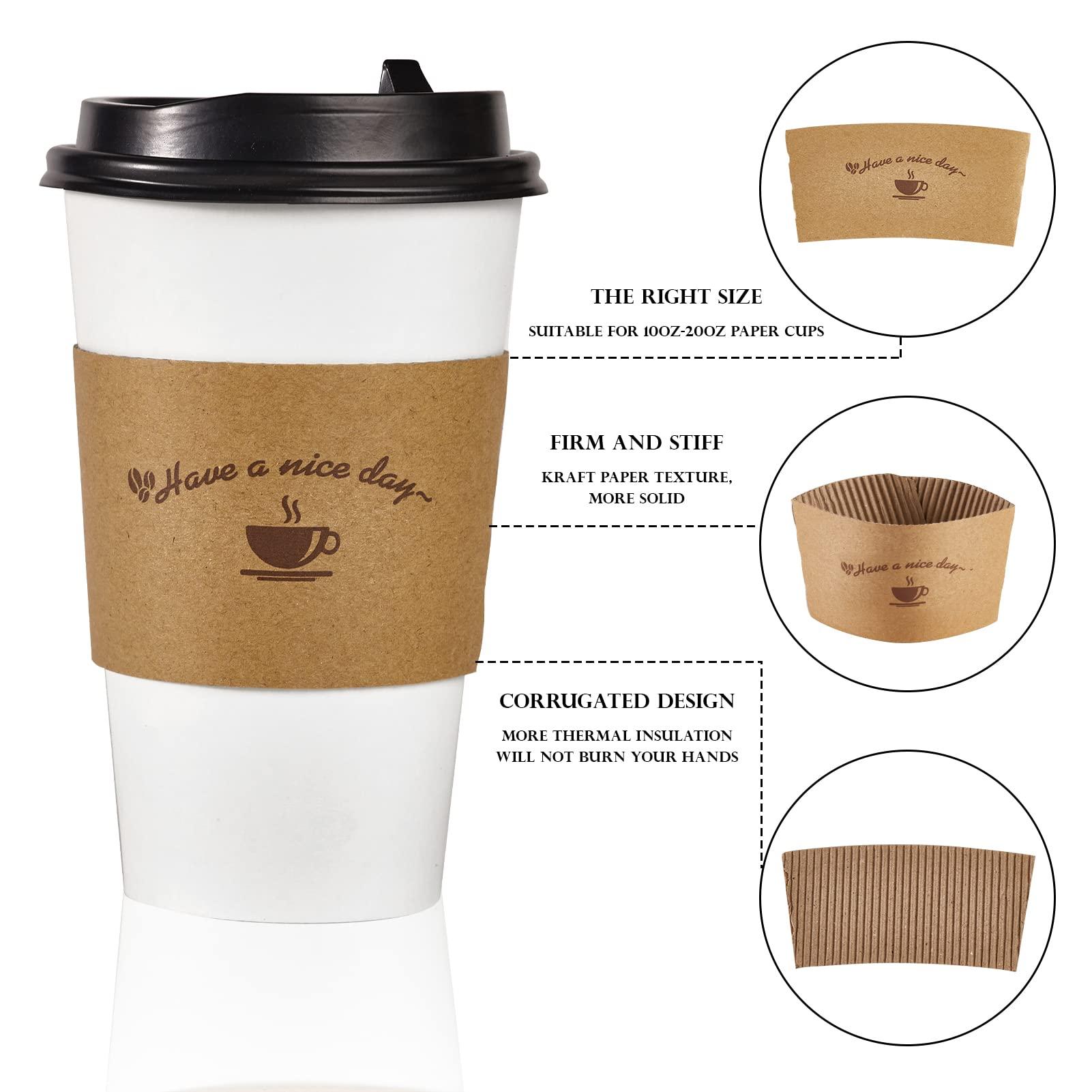 LITOPAK LITOPAK 200 Packs Kraft Paper Coffee Cup Sleeves, Coffee Sleeves, Disposable Corrugated Hot Drink Holder for Paper Cups Insulation and Hand Protection, Fits 10oz-20oz Paper Cups(Cup Not Included)