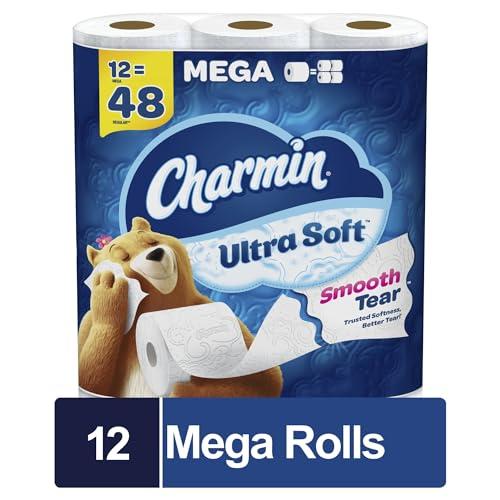charmin Charmin Ultra-Soft 2-Ply Toilet Paper Mega Rolls, 4\" x 4\", White, 224 Sheets Per Roll, Pack Of 12 Rolls
