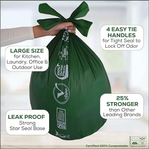HOLY SCRAP! HOLY SCRAP! Large Compostable Trash Bags - 10-13 Gallon, 50 Pack, 100% Plastic-Free Decomposing Easy-Tie Trash Can Bags & Liners, Thick Kitchen, Bathroom & Backyard Bin Bags for Food & Green Waste