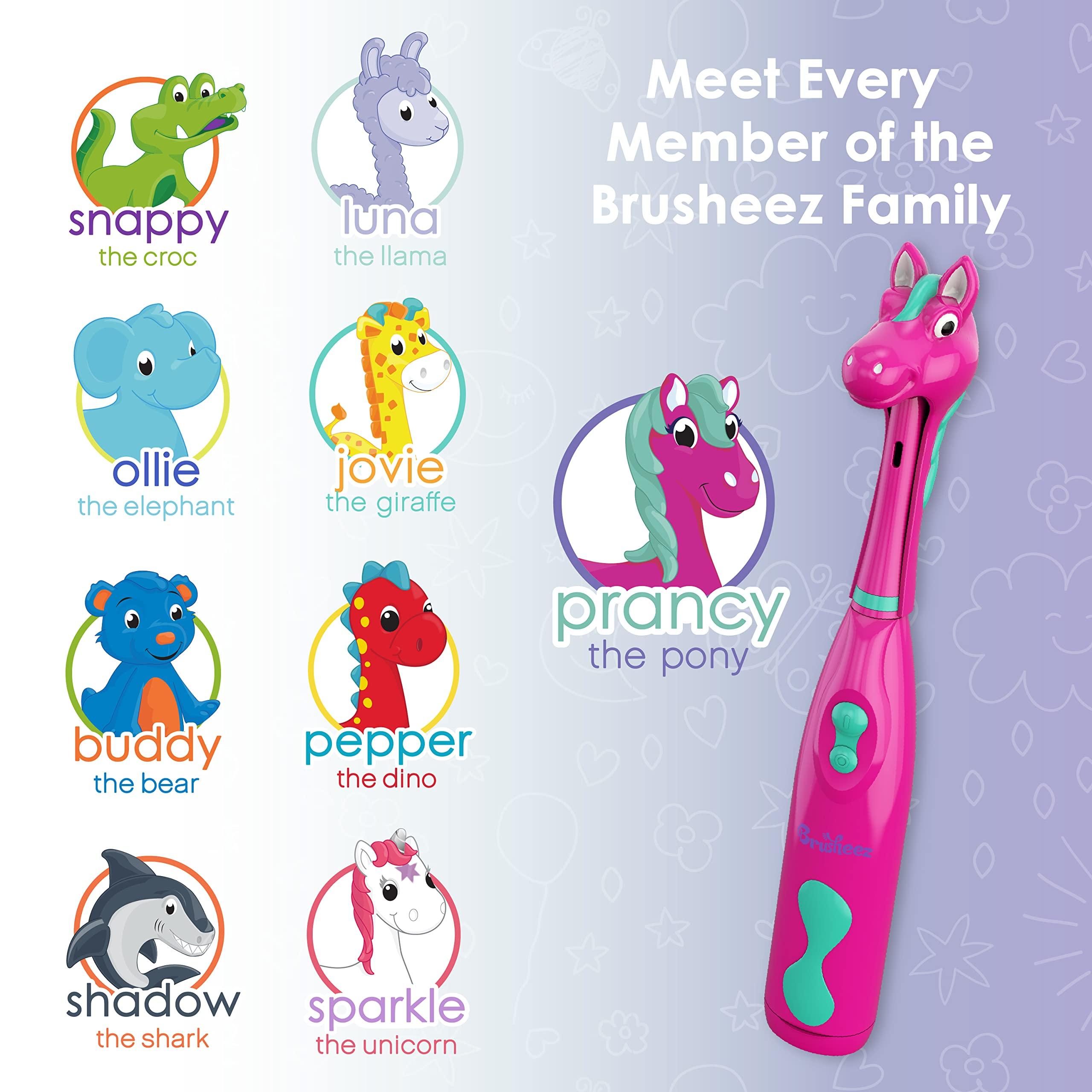Brusheez Brusheez® Kids’ Electric Toothbrush Set - Safe & Effective for Ages 3+ - Parent Tested & Approved with Gentle Bristles, 2 Brush Heads, Rinse Cup, 2-Minute Timer, & Storage Base (Prancy The Pony)