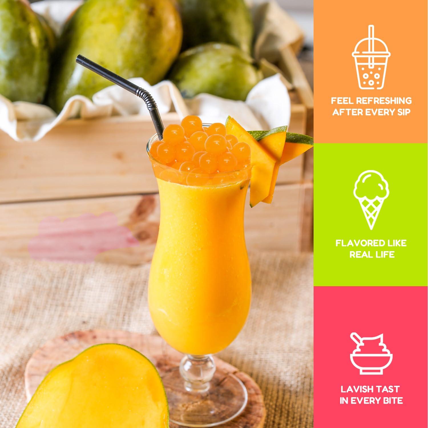 Fanale Fanale Mango Popping Boba Pearls, Vegan, Non GMO, Gluten Free, Fat Free, Perfect for Bubble Tea, Smoothies, Ice Cream, Desserts, and Beverages.