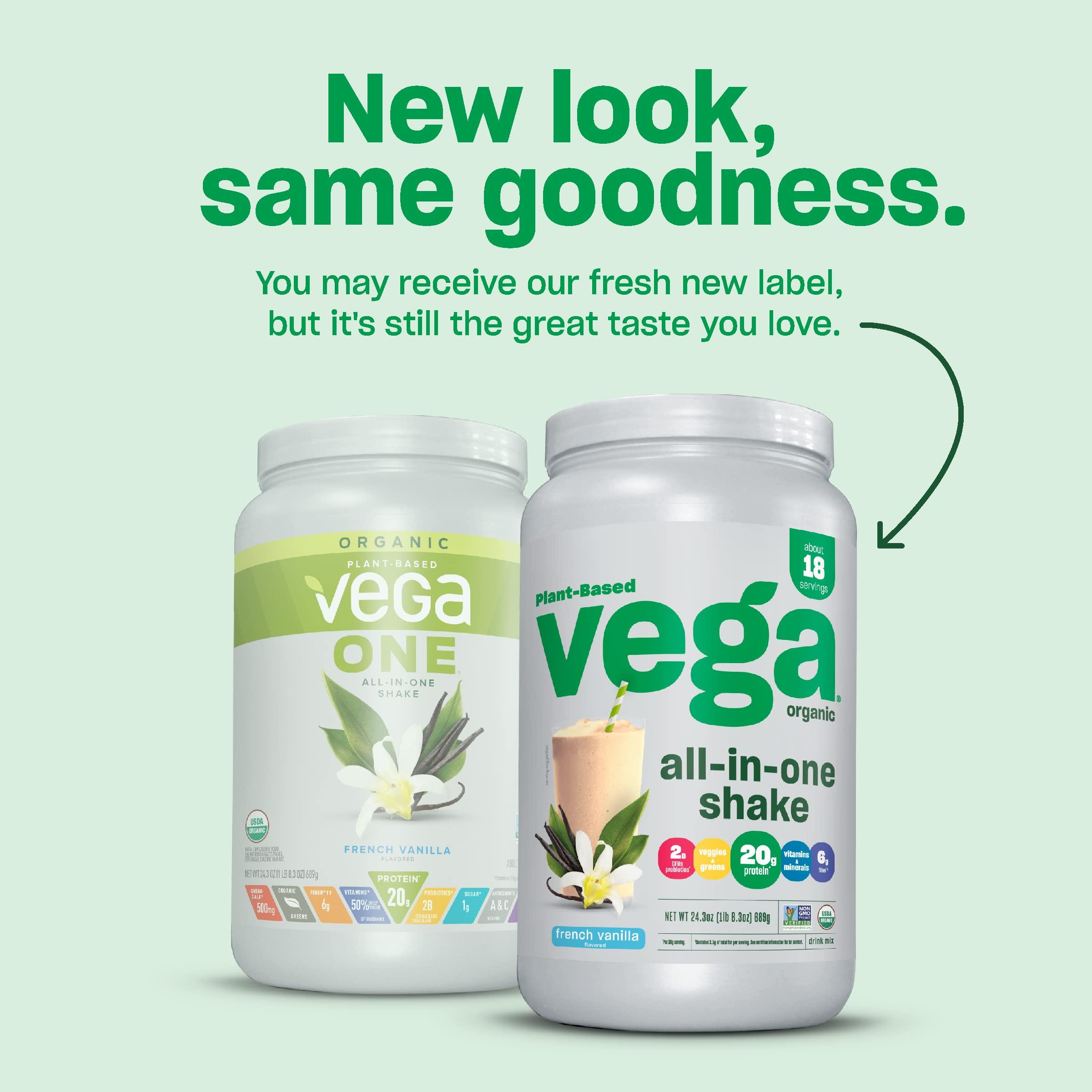 Vega Vega Organic All-in-One Vegan Protein Powder, French Vanilla -Superfood Ingredients, Vitamins & Premium Sport Protein Vanilla Protein Powder, Vegan, Non GMO, Gluten Free Plant Based Protein Powder