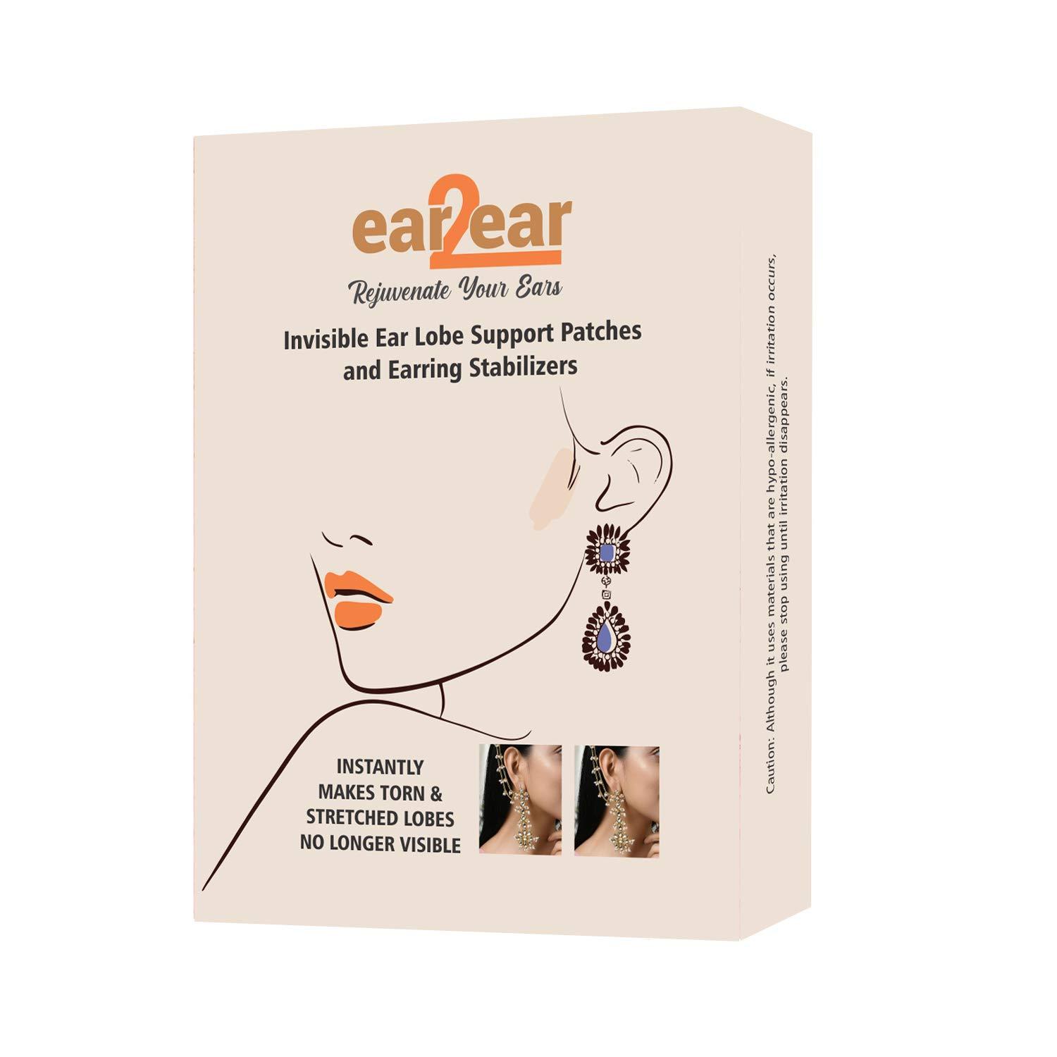 ear2ear ear2ear - Invisible Ear Lobe Support Patches for Women - Makes Wearing Earrings for Women more comfortable Ear Care Solution for Pierced Ears - Beauty Accessories - Pack of 30 Earring Stickers