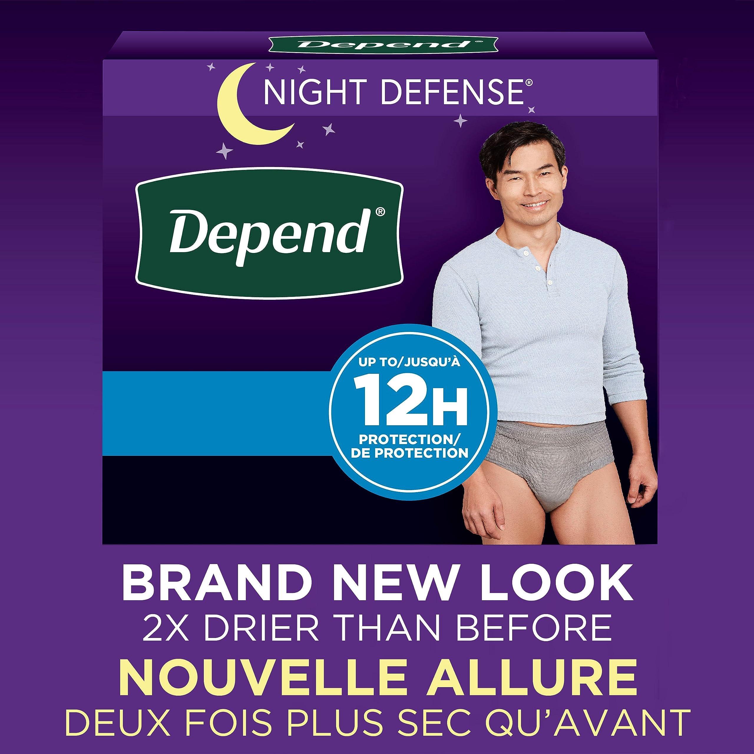 Depend Depend Night Defense Adult Incontinence Underwear for Men, Disposable, Overnight, Small/Medium, Grey, 16 Count, Packaging May Vary