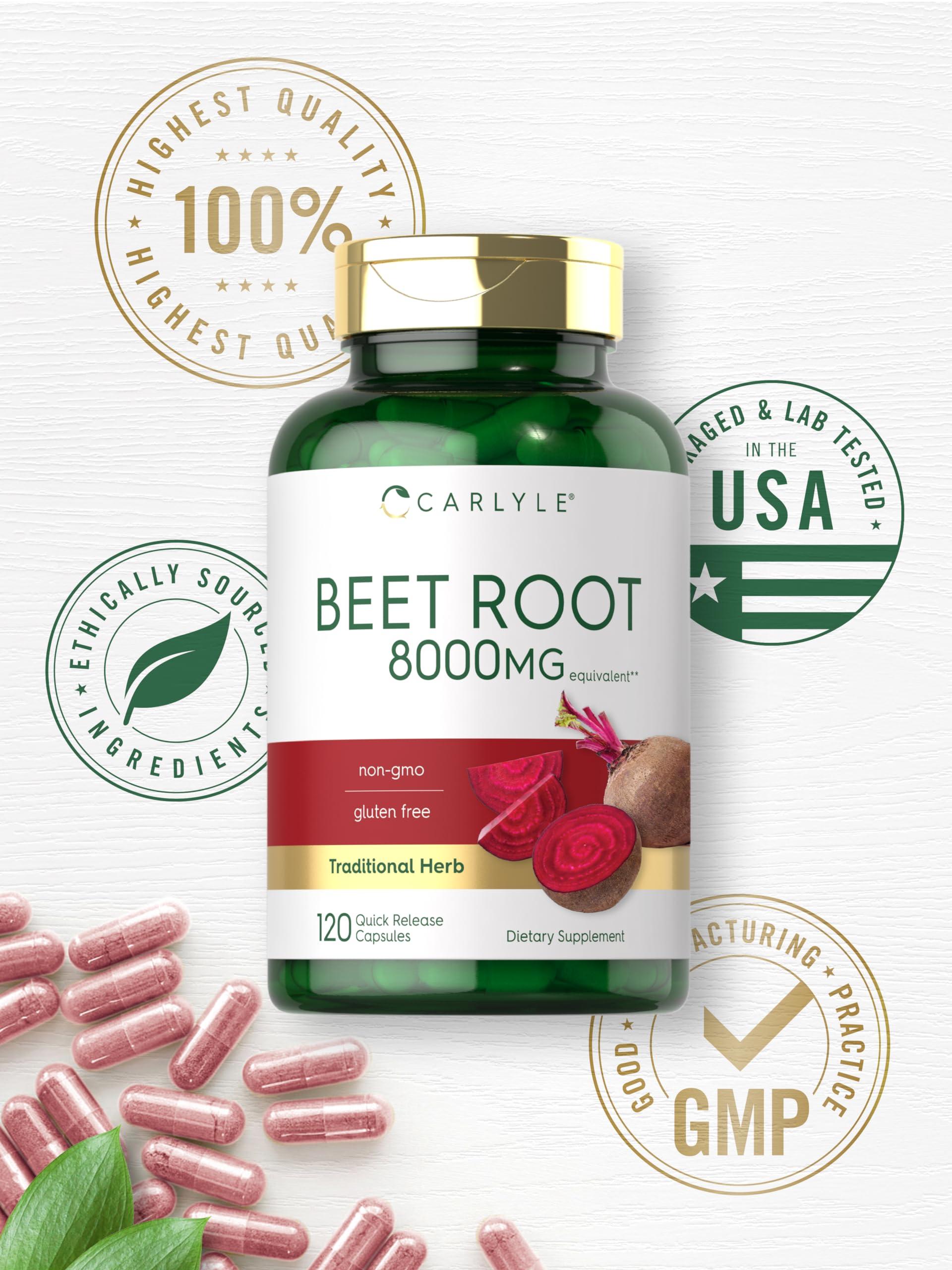 Carlyle Carlyle Beet Root Capsules | 8000 mg | 120 Count | Non-GMO and Gluten Free Supplement