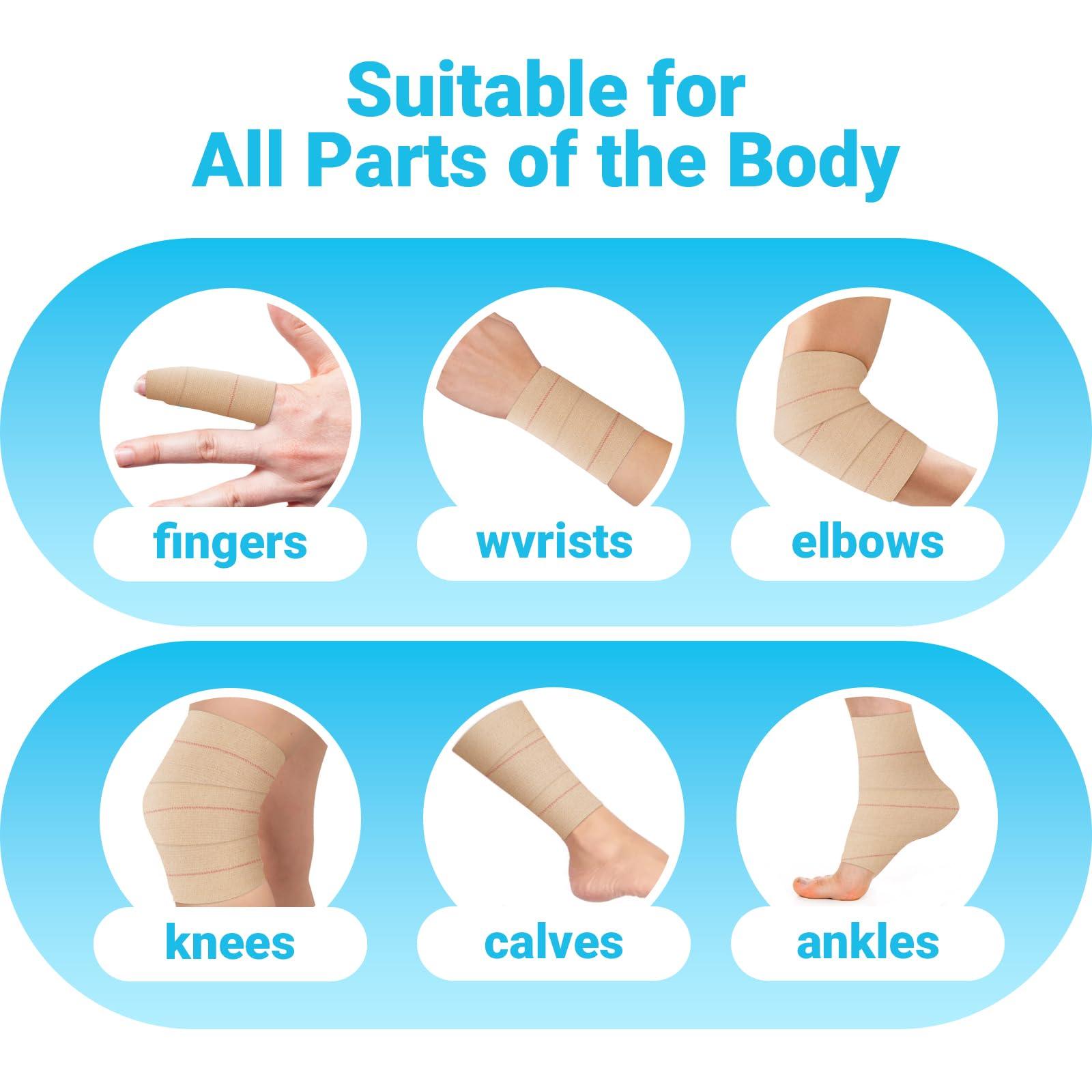 OK TAPE OK TAPE Elastic Adhesive Tape Bandage Tape Wrap - 4 Rolls, Flexible Stretch Bandages for Sports Ankle, Knee and Wrist Sprains (Beige,2 Inch Wide)