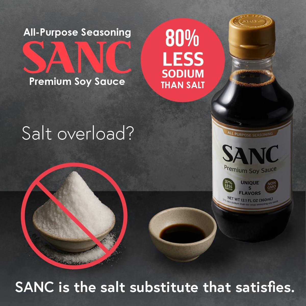 Shinangchon SANC All Purpose Korean Soy Sauce, 12.2 Fl Oz (Pack of 3) A Must-Have for Every Pantry, Low-Sodium Salt Substitute, NON-GMO Bean, No Artificial Additives, Naturally Brewed with Music Fermentation