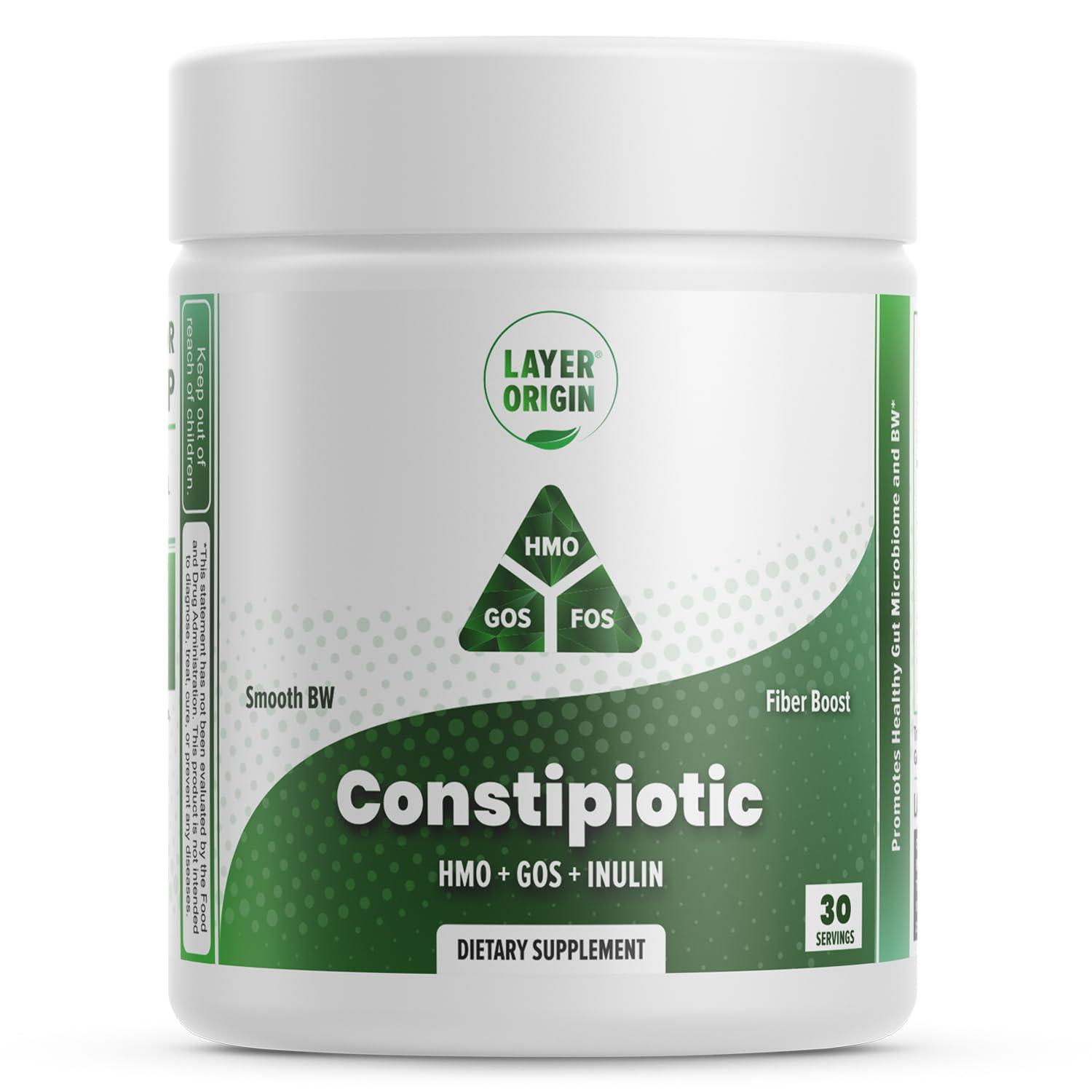 Layer Origin Layer Origin Constipiotic Prebiotic Fiber to Ease Bowel Movement and Support Regularity - 4.4 g Per Serving - HMO 2\'FL, GOS, Inulin FOS - 30-Day Supply - Unflavored, No Taste, Dissolve Easily