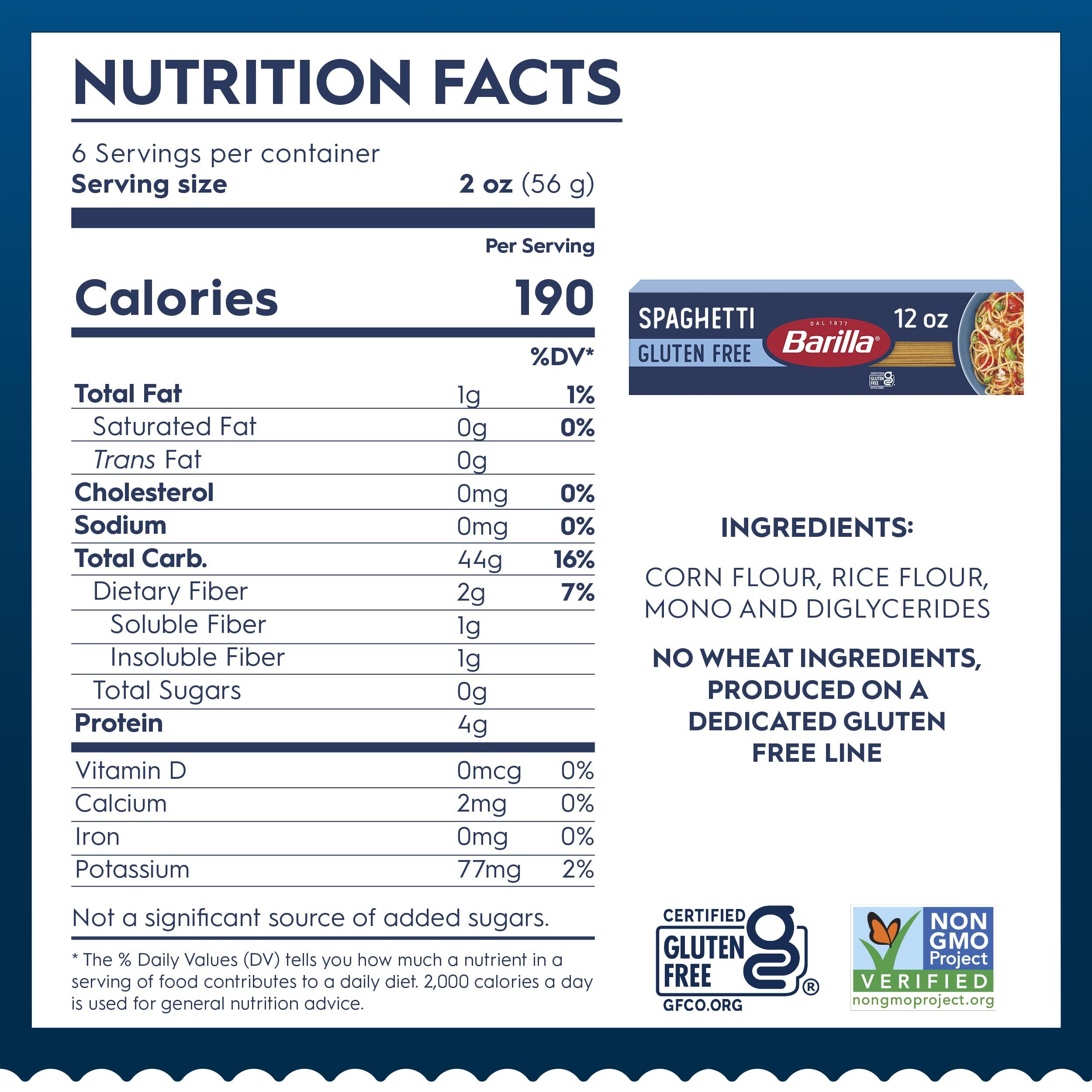 Barilla BARILLA Gluten Free Spaghetti, 12 Ounce - Non-GMO Gluten Free Pasta Made with Blend of Corn & Rice - Vegan Pasta