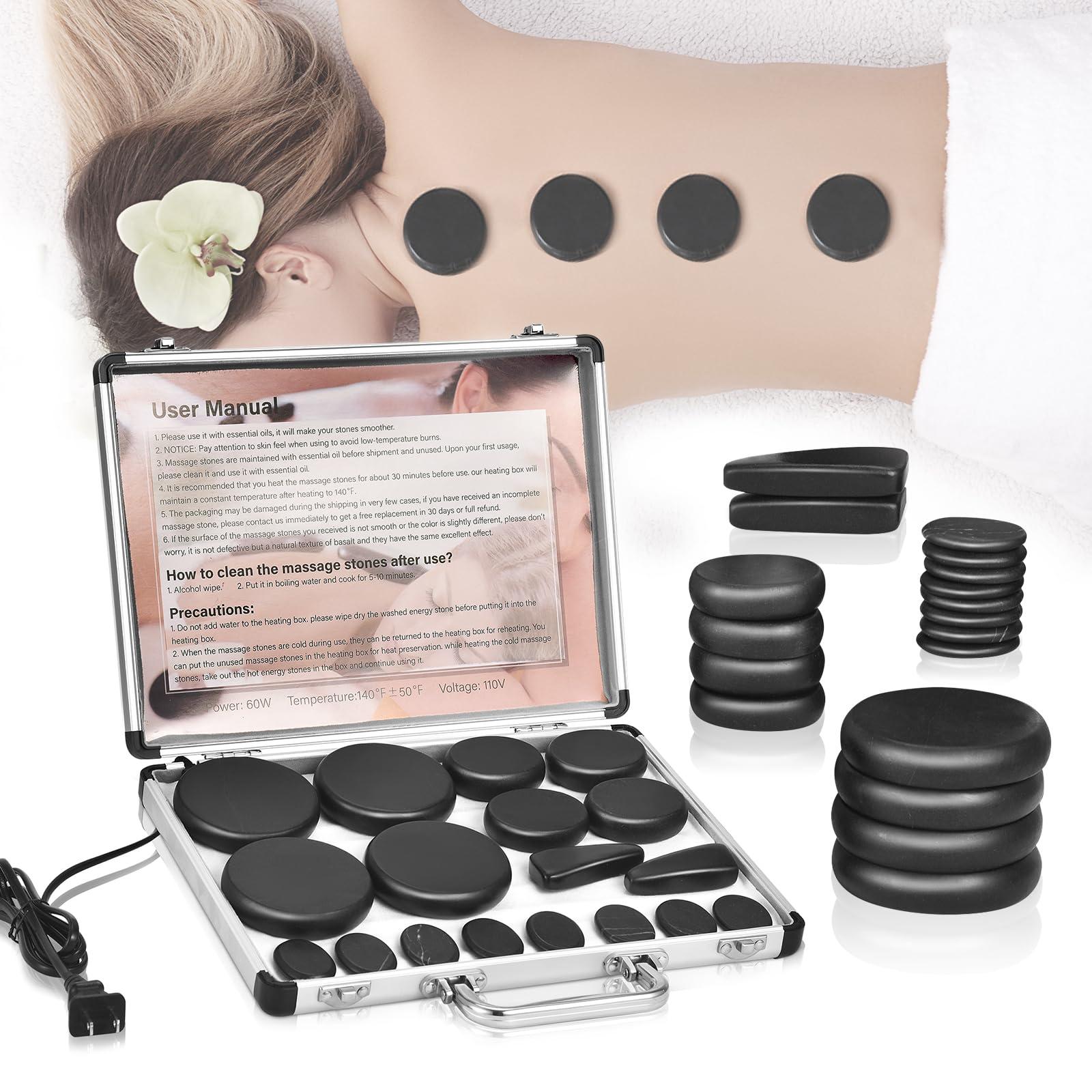 MOUOUSO MOUOUSO Hot Stones Massage Set, 18 Pcs Hot Stones with Warmer, Massage Stones for Professional or Home SPA, Relaxing, Healing