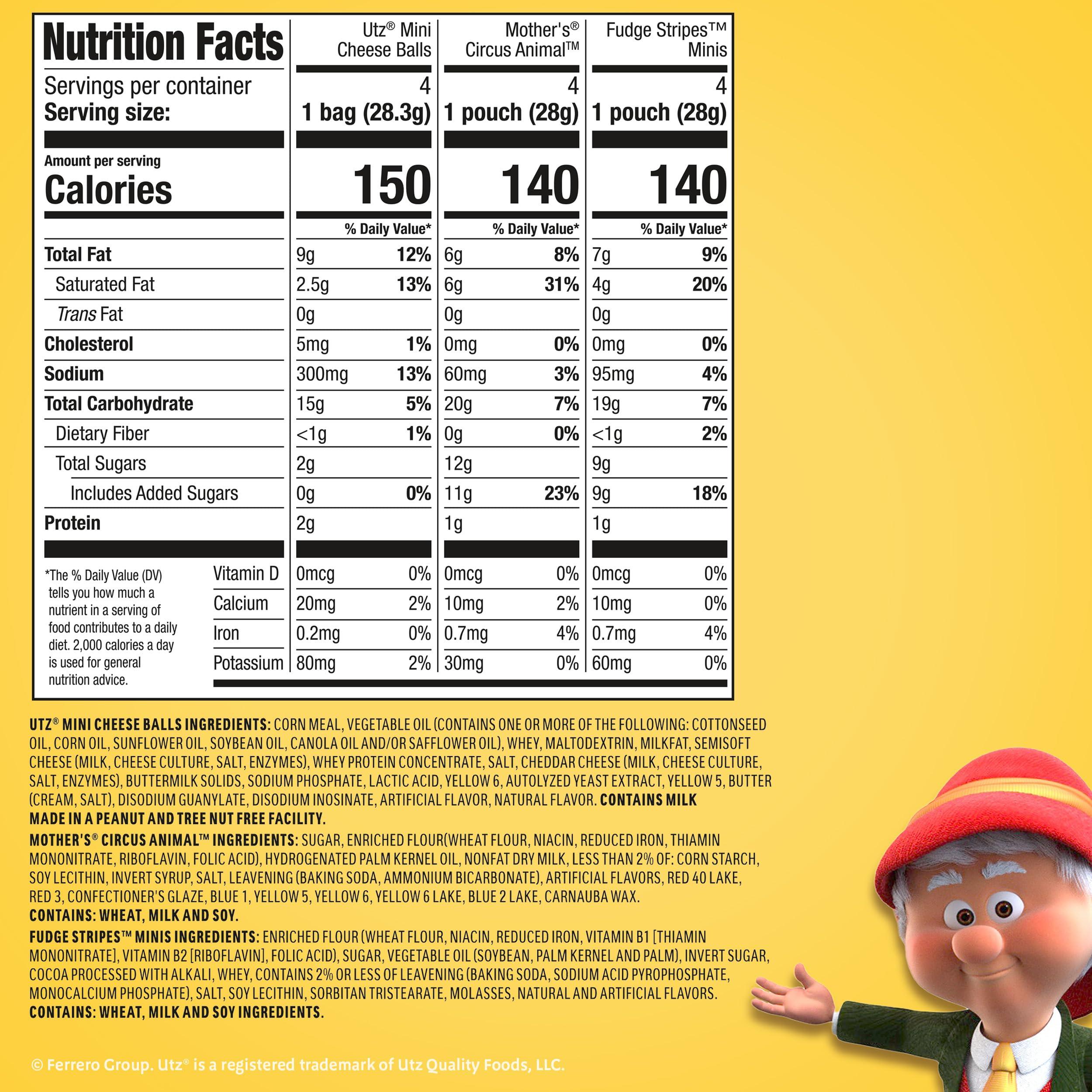 Keebler Keebler Sweet & Salty Mix, Keebler Fudge Stripes, Mother\'s Circus Animals, Utz Mini Cheese Balls, 1 Oz. (Pack of 12)