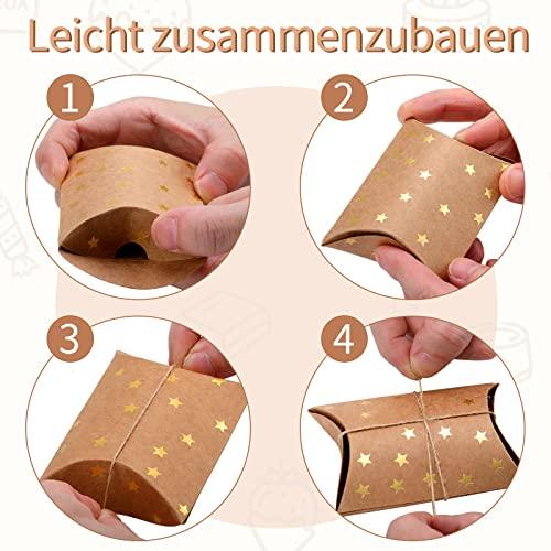 WANGDEFA 100 Pieces Small Gift Pillow Boxes Pillow Boxes for Gifts Kraft New Year Gift Box Christmas Pillow Boxes Pillow Gift Boxes with Jute String for Wedding New year Present and Birthday Party Favor
