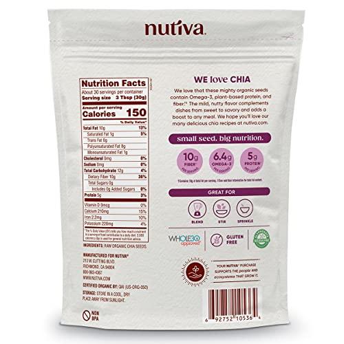 Nutiva Nutiva Organic Premium Raw Black Chia Seeds, 32 Oz, USDA Organic, Non-GMO, Whole 30 Approved, Vegan, Gluten-Free & Keto, Nutrient-Dense Seeds with 3g Protein & 5g Fiber for Salads, Yogurt & Smoothies