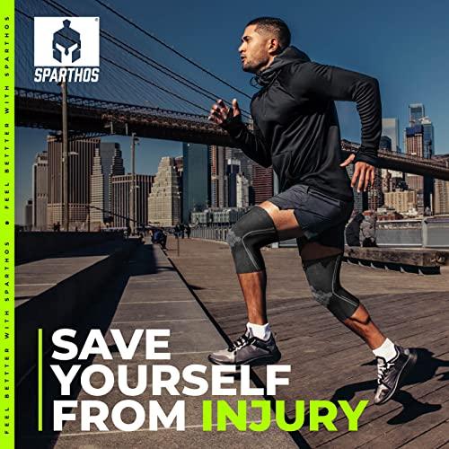 Sparthos Sparthos Knee Compression Sleeves by (Pair) – Support for Sports, Running, Joint Pain Relief – Knee Brace for Men and Women Walking Cycling Football Tennis Basketball Hiking Workout Jogging (Black-L)