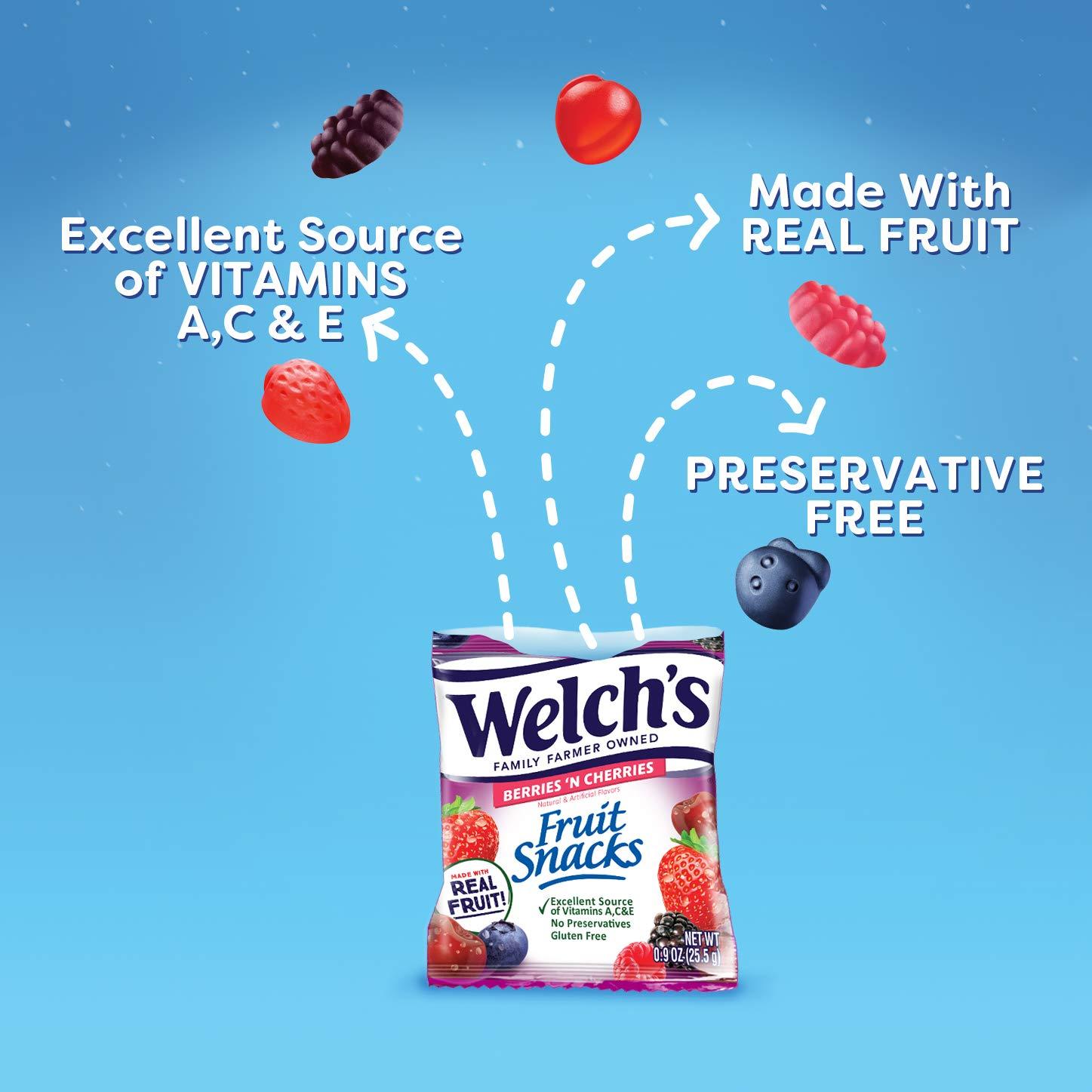 Welch\'s Welch\'s Fruit Snacks, Berries \'n Cherries, Gluten Free, Bulk Pack, 1.55 oz Individual Single Serve Bags (Pack of 144)