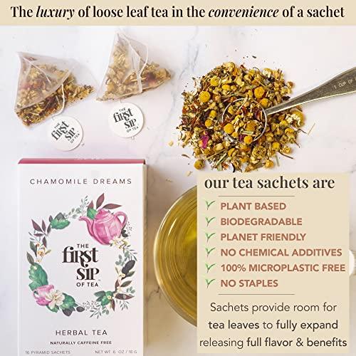 The Spice Hut Chamomile Dreams Tea Bags, Mint, Chamomile & Lemon Grass Herbal Tea, Non-Caffeinated, Natural Flavors, No Artificials, Stress Relief - 16 Cups | The Spice Hut, First Sip of Tea
