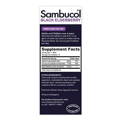 Sambucol Sambucol Black Elderberry Effervescent Tablets - Elderberry with Zinc and Vitamin C for Adults, Elderberry Dissolving Tablets, Berries - 15 Count