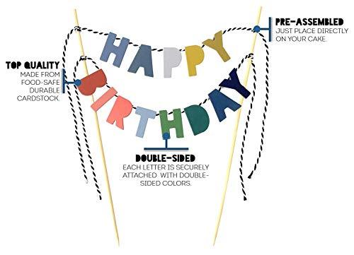 TECCA TECCA Happy Birthday Cake Topper Banner with Ombre Color Double-Sided Bunting Paper Letters. Handmade Food-Grade Safe Multi-Colored Party Decor. Pre-assembled and Reusable for any Age or Themed Party.