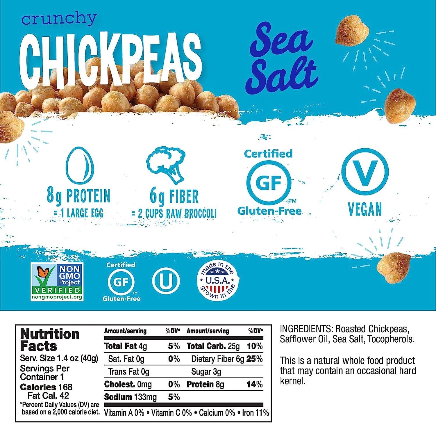 The Good Bean The Good Bean Crunchy Chickpeas - Sea Salt - (10 Pack) 1.4 oz Packet - Roasted Chickpea Beans - Vegan Snack with Good Source of Plant Protein and Fiber