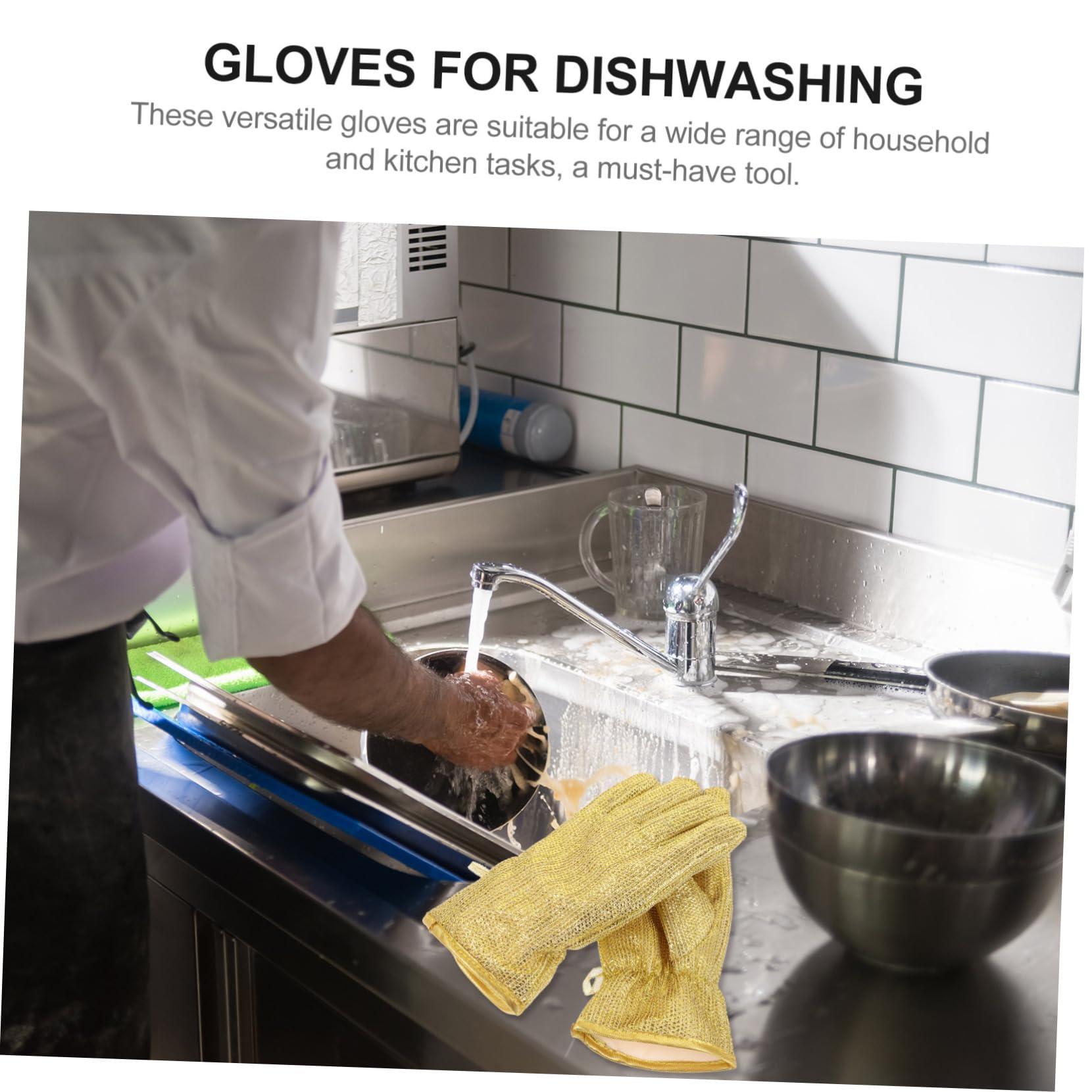 COLLBATH COLLBATH Dishwashing Gloves Long Dishwashing Gloves Kitchen Dish Wash Gloves Multi-purpose Cleaning Gloves Reusable Gloves for Cleaning Silver Wire [1 Pair]