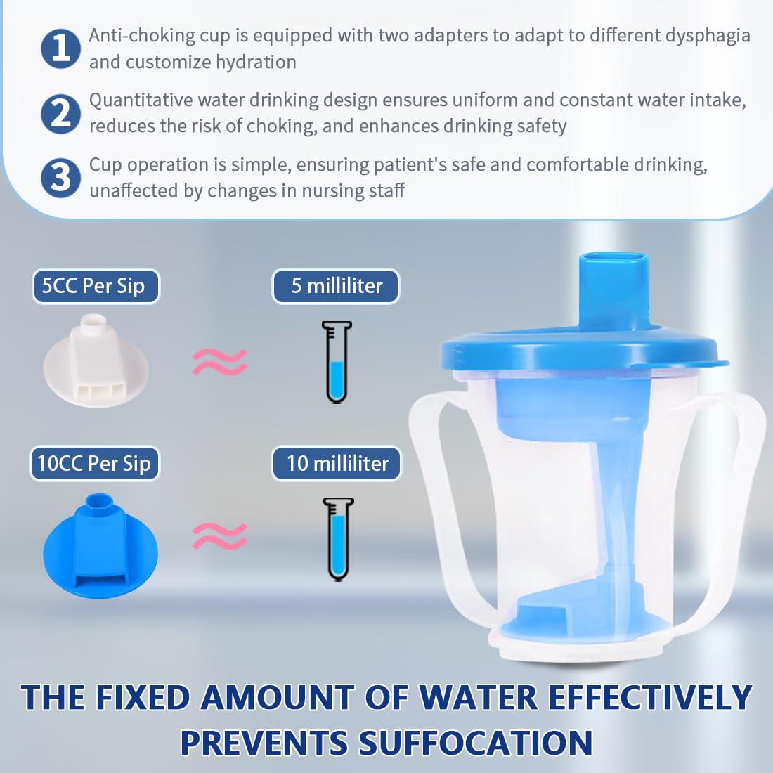 Ehucon Ehucon Dysphagia Regulating Drinking Cup, Prevent Choking for Dysphagia/Dementia/Elderly,Dispenses 5~10cc or 10~15cc of Liquid Each time,Spill-Proof (Blue-Pack of 1 Count)