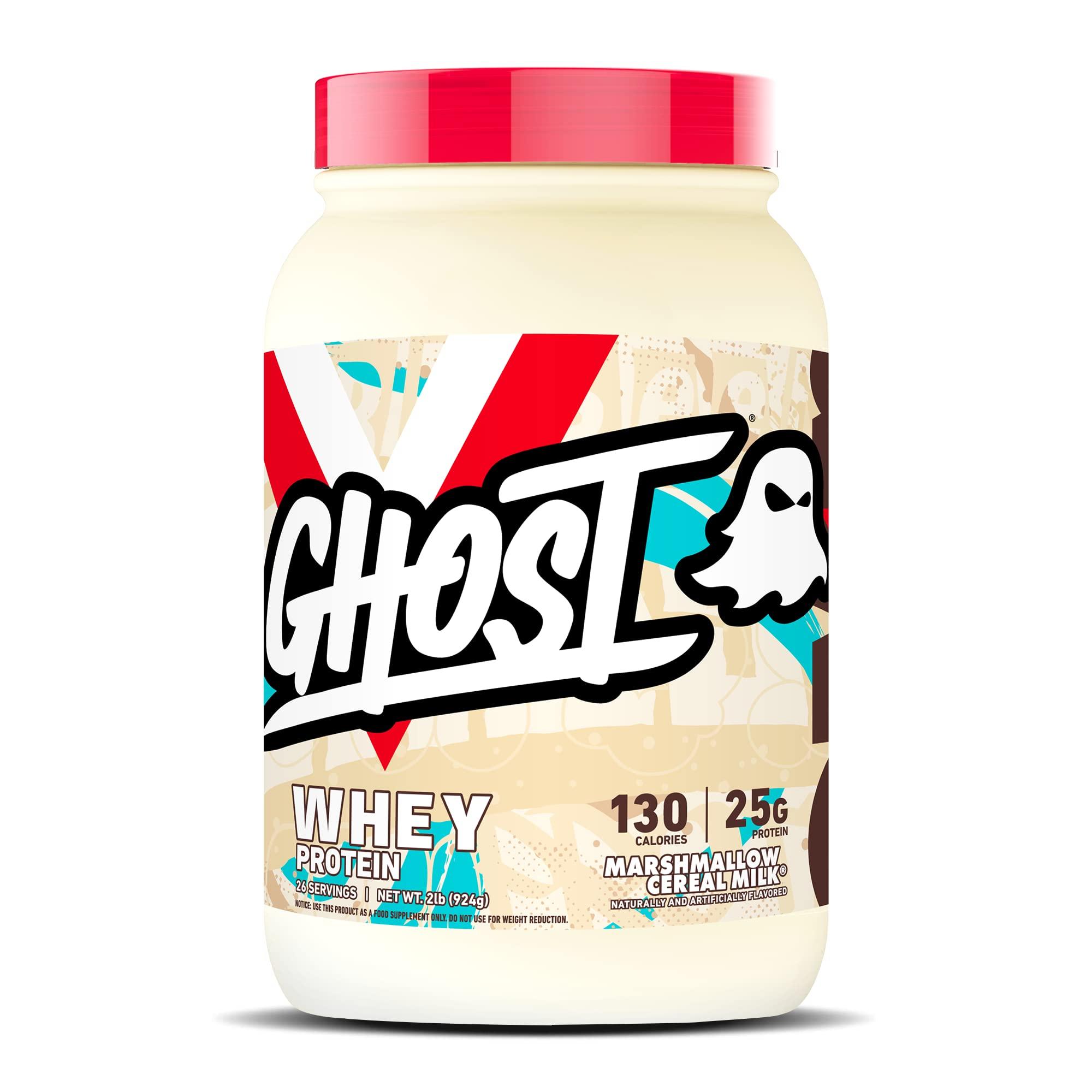 GHOST GHOST Whey Protein Powder, Marshmallow Cereal Milk - 2LB Tub, 25G of Protein - Flavored Isolate, Concentrate & Hydrolyzed Whey Protein Blend - Post Workout Shakes - Soy & Gluten Free
