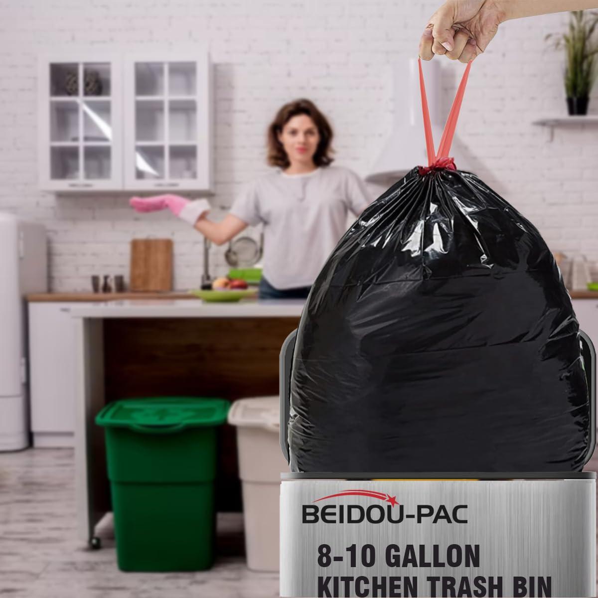 BEIDOU-PAC BEIDOU-PAC 8-10 Gallon Trash Bags Drawstring, 60 Count Bulk, Black & Unscented Multi-purpose Garbage Bags for Business Home Bathroom Kitchen Commercial and Industrial