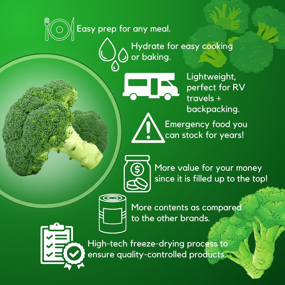 Ready Harvest Ready Harvest Freeze-Dried Broccoli Florets Freeze-Dried Food Pantry Staples Survival Food Emergency Food Canned Vegetables Long-Term Food Supply Survival Food 25-Year Shelf Life #10 Can 5.9oz