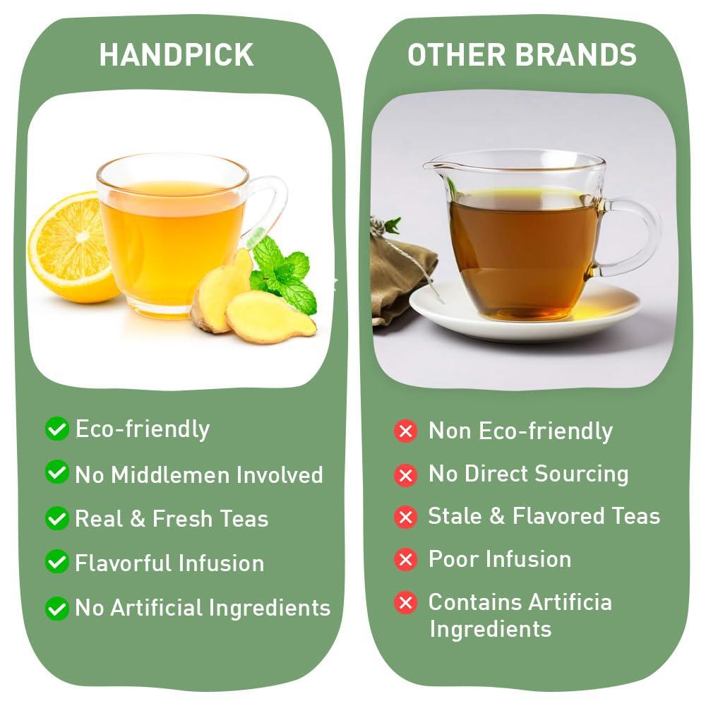 HANDPICK HANDPICK, Lemon Ginger Herbal Tea, Eco-conscious Tea Bags - 100 Pyramid Tea Bags | 100% Natural Ingredients, Hand-made Blend of Lemon & Ginger | Caffeine Free, Gluten Free | No Artificial Ingredients