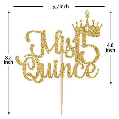 Bytorjar Mis Quince 15 Cake Topper, Hello 15, Cheers to 15 Years, 15th Birthday/Anniversary Party Decorations Gold Glitter.