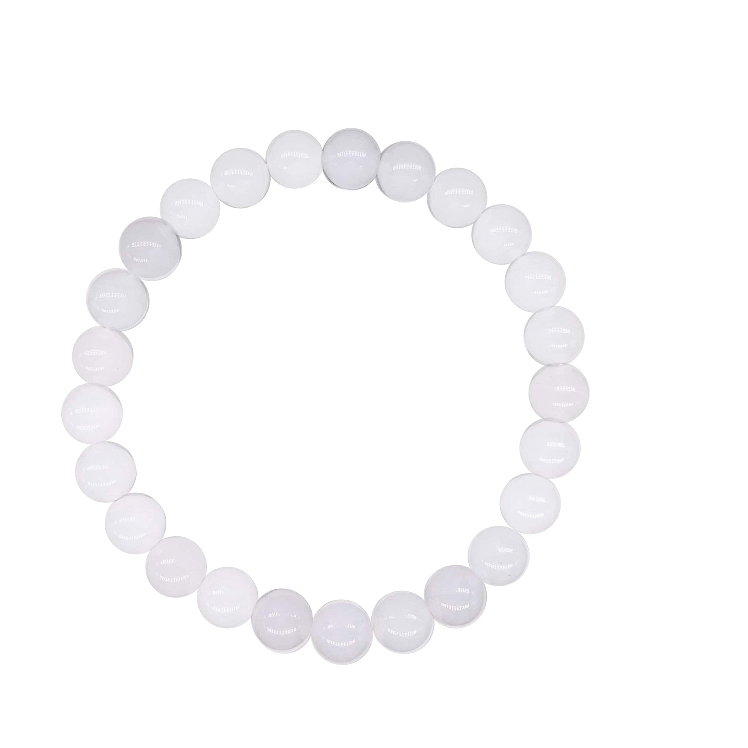 Soul Charms Crystals White Jade Beaded Crystal Bracelet 8mm Beads Stackable | Calming, Energy Balance, Protection, Dreaming, Spiritual Gift Her, Healing Bracelet