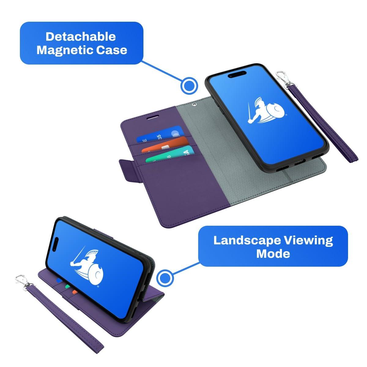 DefenderShield DefenderShield EMF Protection & 5G Anti Radiation iPhone 14 Pro Case - RFID Blocking EMF Shield Detachable Wallet Case with Magnetic Closure (Purple)